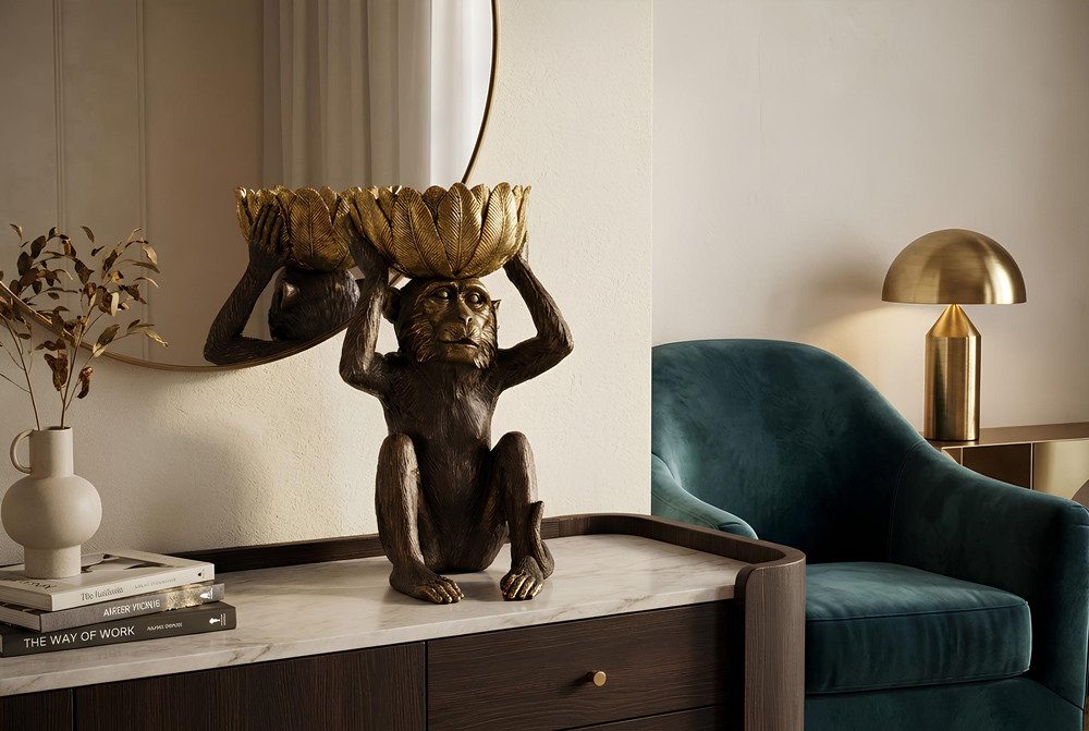 riess-ambiente Tierfigur MONKEY 50cm schwarz/gold - Affe mit Schale, exotisch, handgefertigt (Einzelartikel, 1 St), Moderne Skulptur - ideal als dekorativer Akzent auf Sideboard & Regal