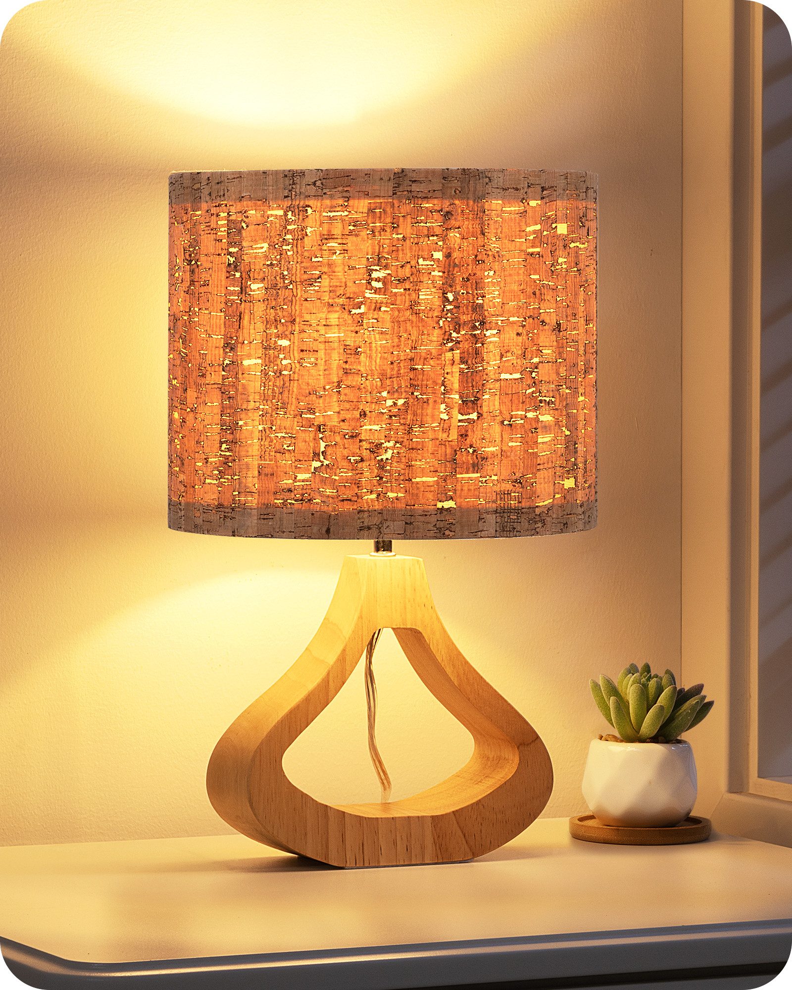EDISHINE Nachttischlampe Höch 34cm Holz, LED wechselbar, warmweiß, Lampe mi günstig online kaufen