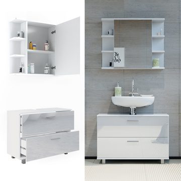 Vicco Badmöbel-Set Badezimmer 2er Set Ilias Weiß hochglanz, (2-St., 2-er Set)