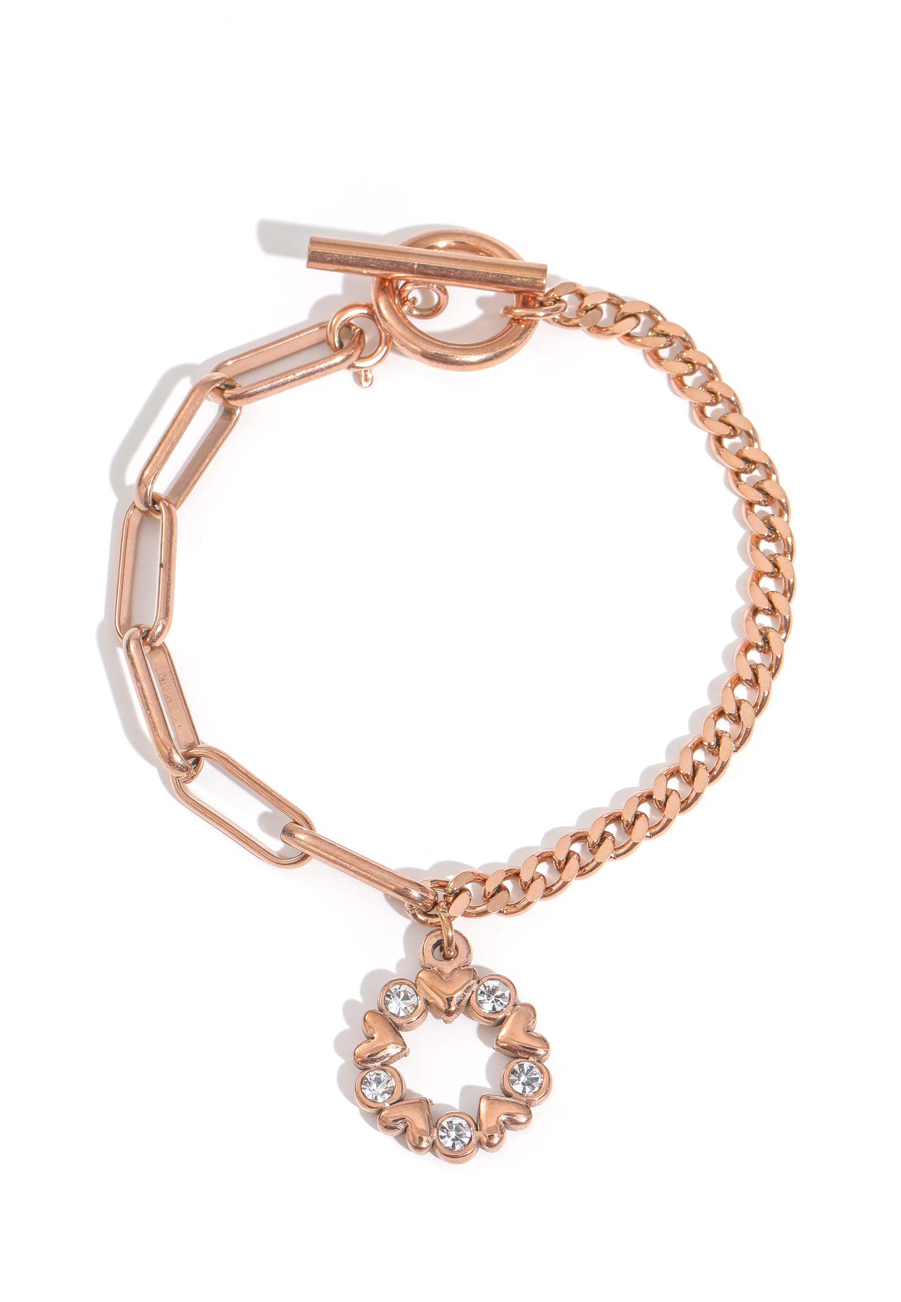 GOLDKLEIN Armband Edelstahl Herzring Zirkonia Schmuck Armkette Gliederarmband, Damen, inkl. Geschenkbox