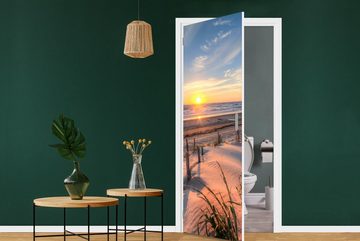 MuchoWow Türtapete Strand - Meer - Düne - Sonnenuntergang - Landschaft, Matt, bedruckt, (1 St), Fototapete für Tür, Türaufkleber, 75x205 cm