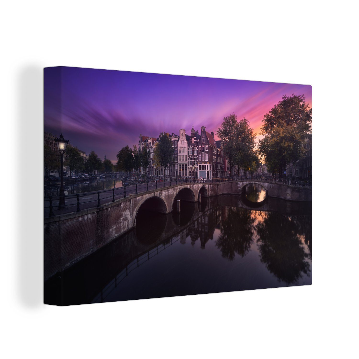 OneMillionCanvasses® Leinwandbild Bild der Keizersgracht in Amsterdam unter einem bunten Himmel, (1 St), Wandbild Leinwandbilder, Aufhängefertig, Wanddeko, 30x20 cm