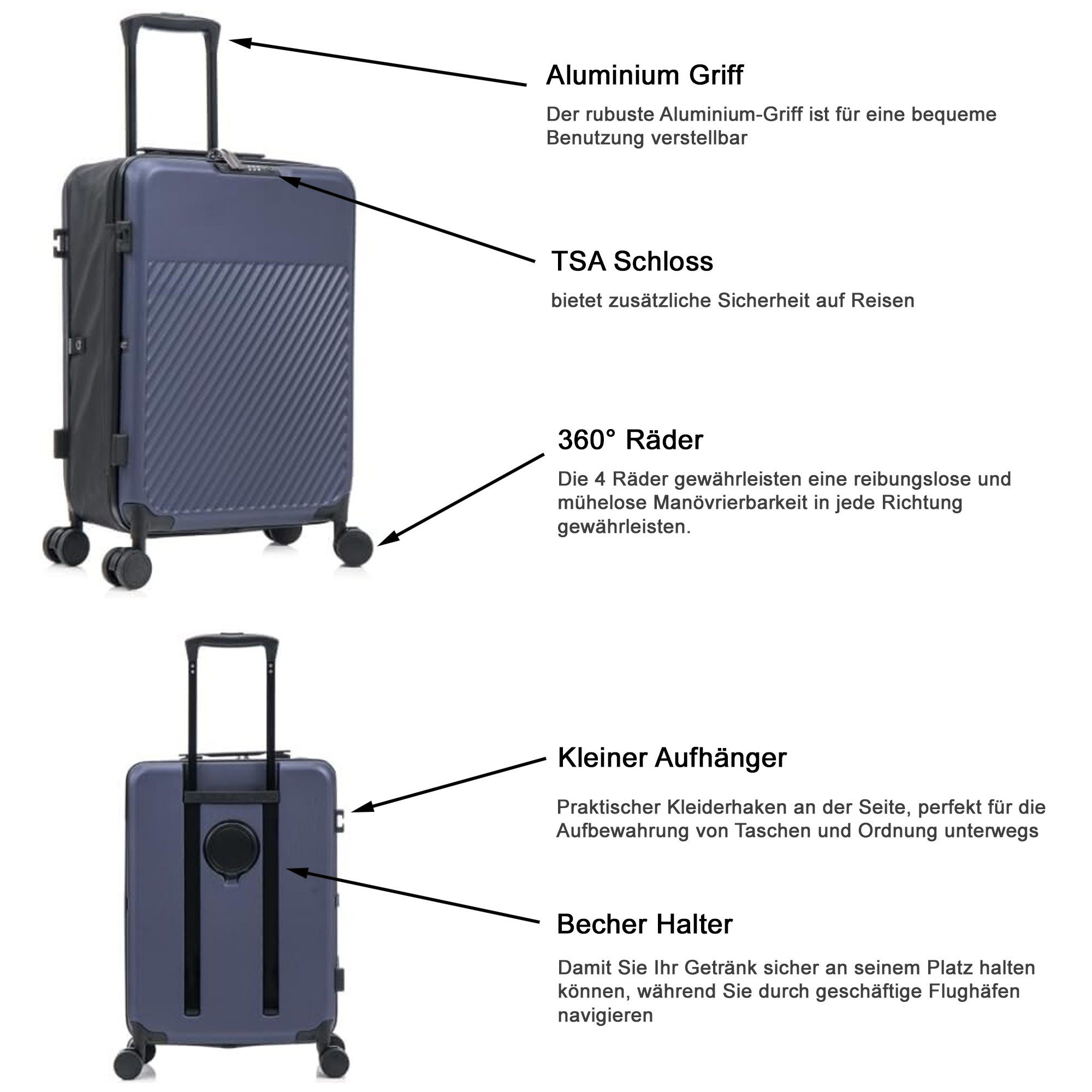 MS-Point Trolley Faltbarer Microfaser Hartschalen Koffer mit Rollen Blau, 4 Rollen
