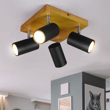 etc-shop LED Deckenspot, Leuchtmittel inklusive, Warmweiß, Holz Decken Lampe Wohn Ess Zimmer Beleuchtung Spot Leuchte