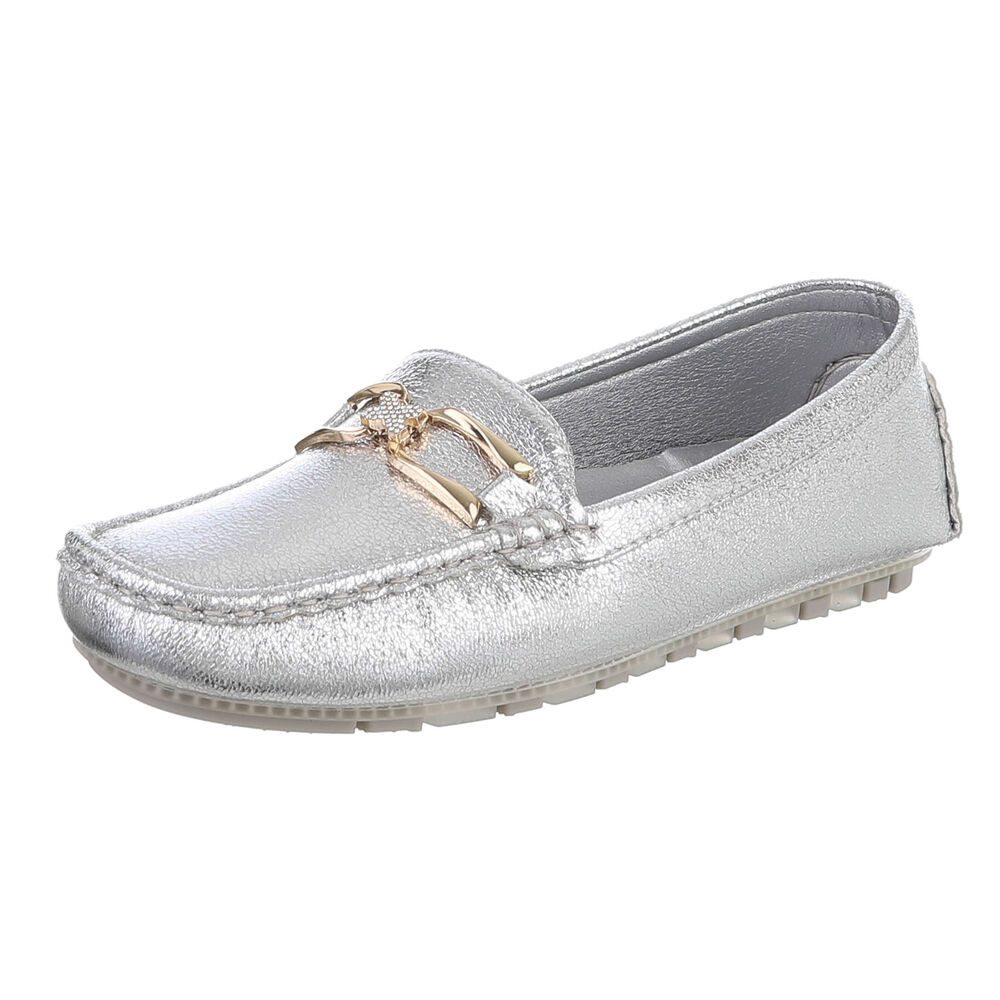 Ital-Design Elegante Mokassins mit Schnalle für Damen, ideal für Freizeit Slipper (91261071) Flach Mokassins in Silber