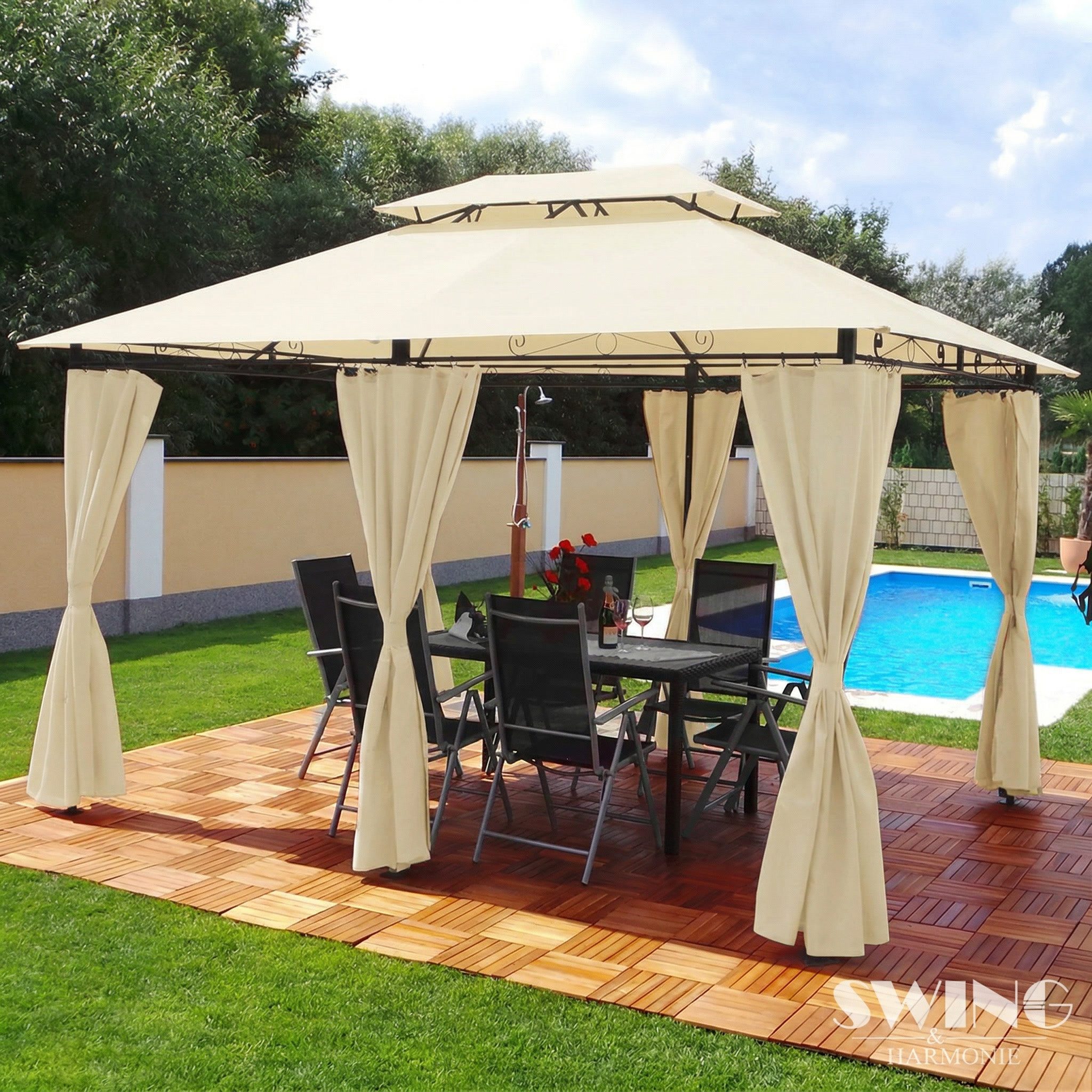 Swing&Harmonie Pavillon LED - Pavillon 3x4m Minzo Garten Pavillion, Solar Pavilion Gartenzelt Designer Pavilon