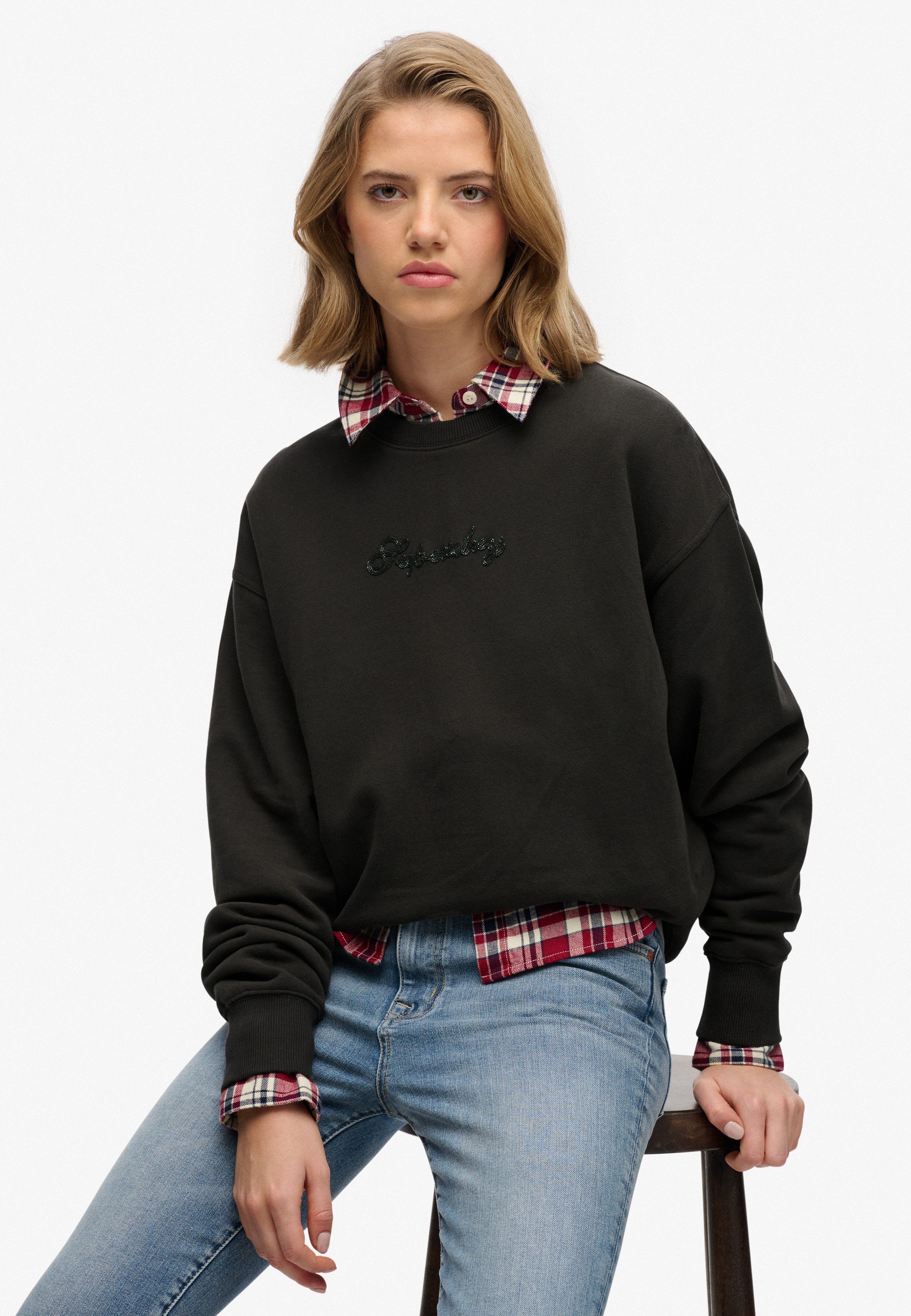 Superdry Sweatshirt SCRIPT BRAND LOOSE CREW mit Markenlogo aus Perlensticke günstig online kaufen
