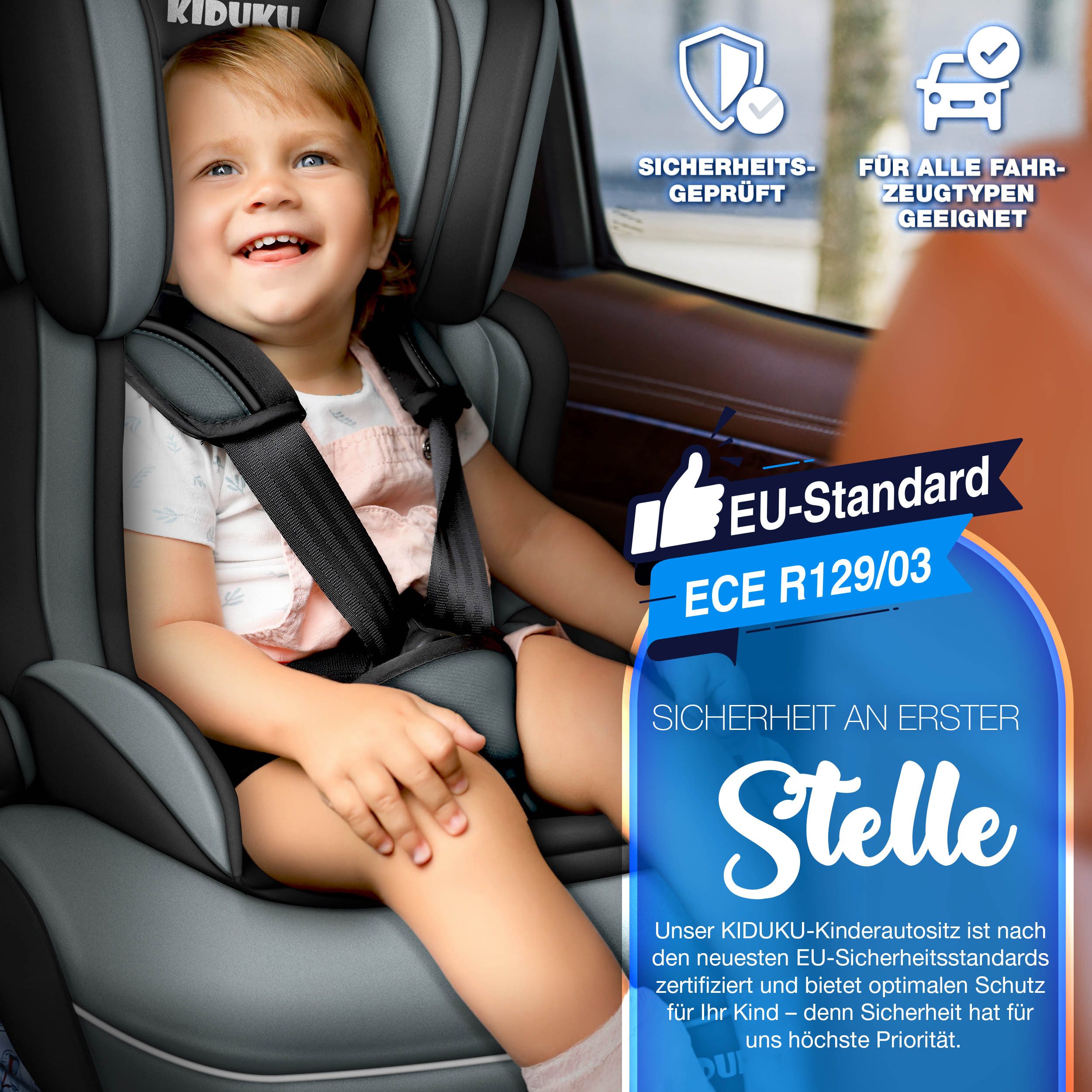 KIDUKU Autokindersitz Kindersitz 9-36 kg (1-12 Jahre), Autositz ECE R 129/03, Kinderautositz Gruppe 1/2/3 – Bild 2 von 5