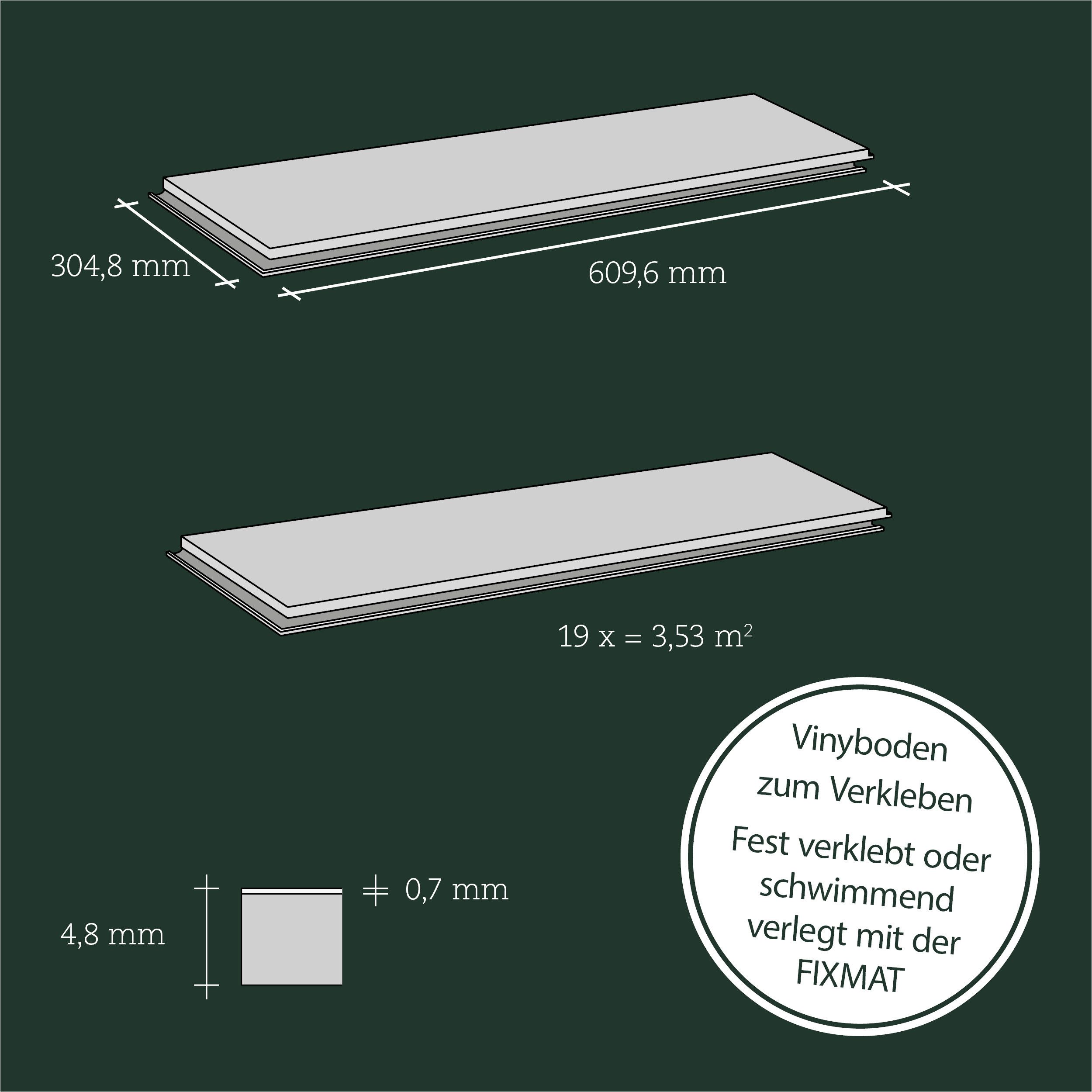 FIXED VINYL Designboden 609,6 x 304,8 x 2,5 mm Premium Klebe-Vinylboden Steinoptik, Packung mit 3,53 qm, Versandkostenfreie Lieferung, Wasserfest, zum verkleben, strukturierte Premium Oberfläche