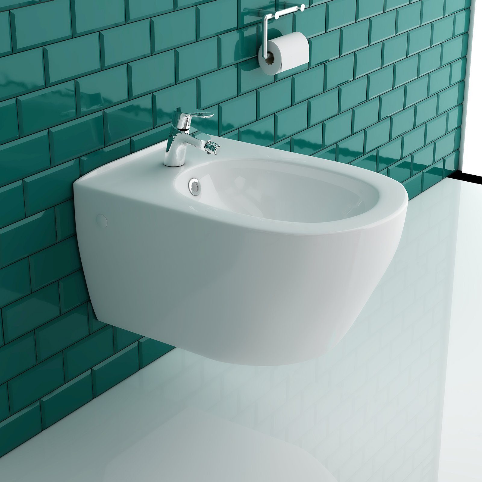 Alpenberger Bidet Hänge-Bidet Wand-Bidet mit Einhebel-Bidetmischer und Ablaufgarnitur, Oval, Wandhängend - Made in Europa, Waagerecht Abgang, 2-tlg., Wand - Hänge Bidet