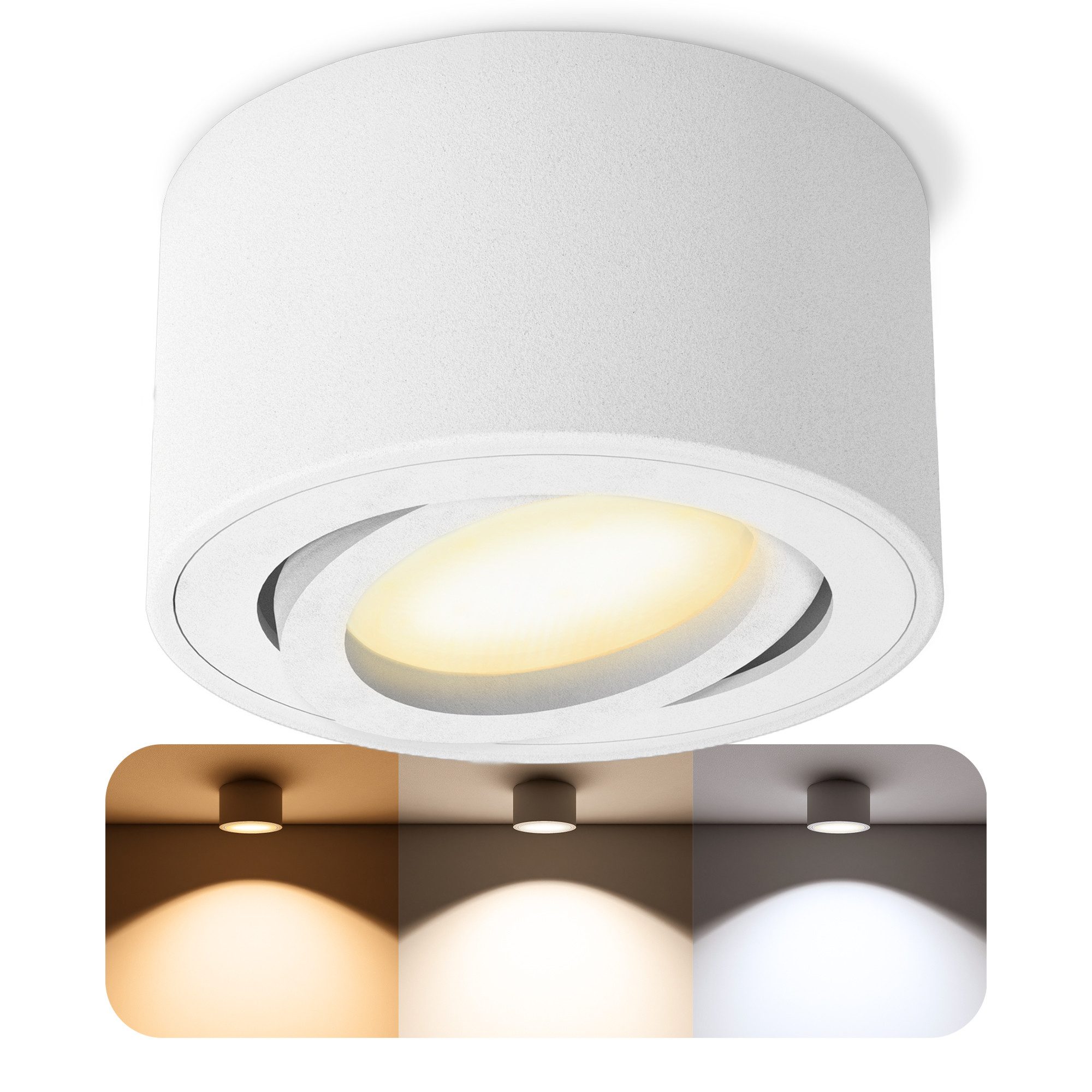 SSC-LUXon LED Aufbaustrahler CELI-1WM Spot schwenkbar mit LED 4W drei einstellbaren Lichtfarben, Neutralweiß, Warmweiß, Tageslichtweiß