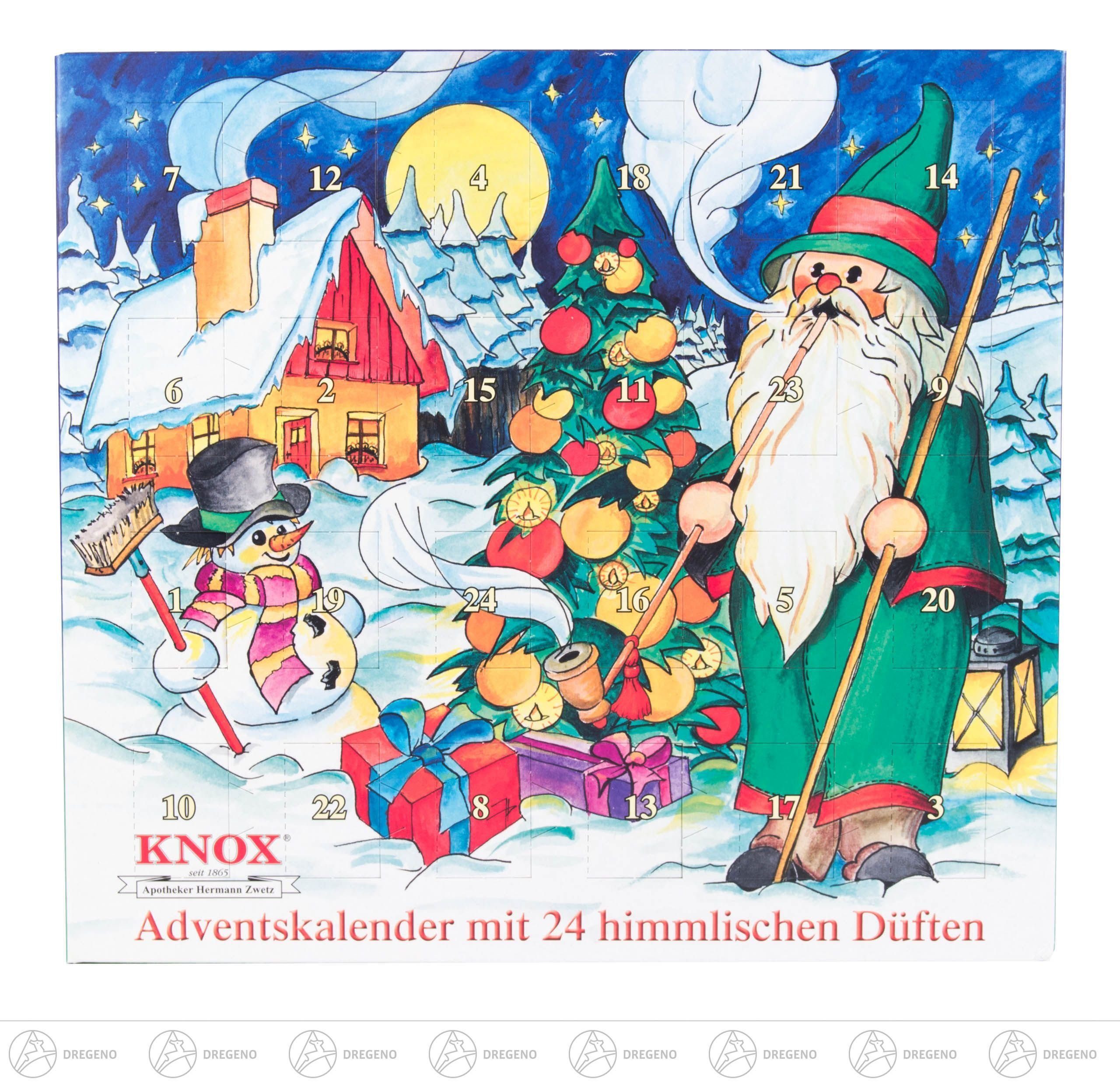 Dregeno Erzgebirge Räuchermännchen KNOX Adventskalender 24 himmlische Düfte Breite x Höhe x Tiefe 24
