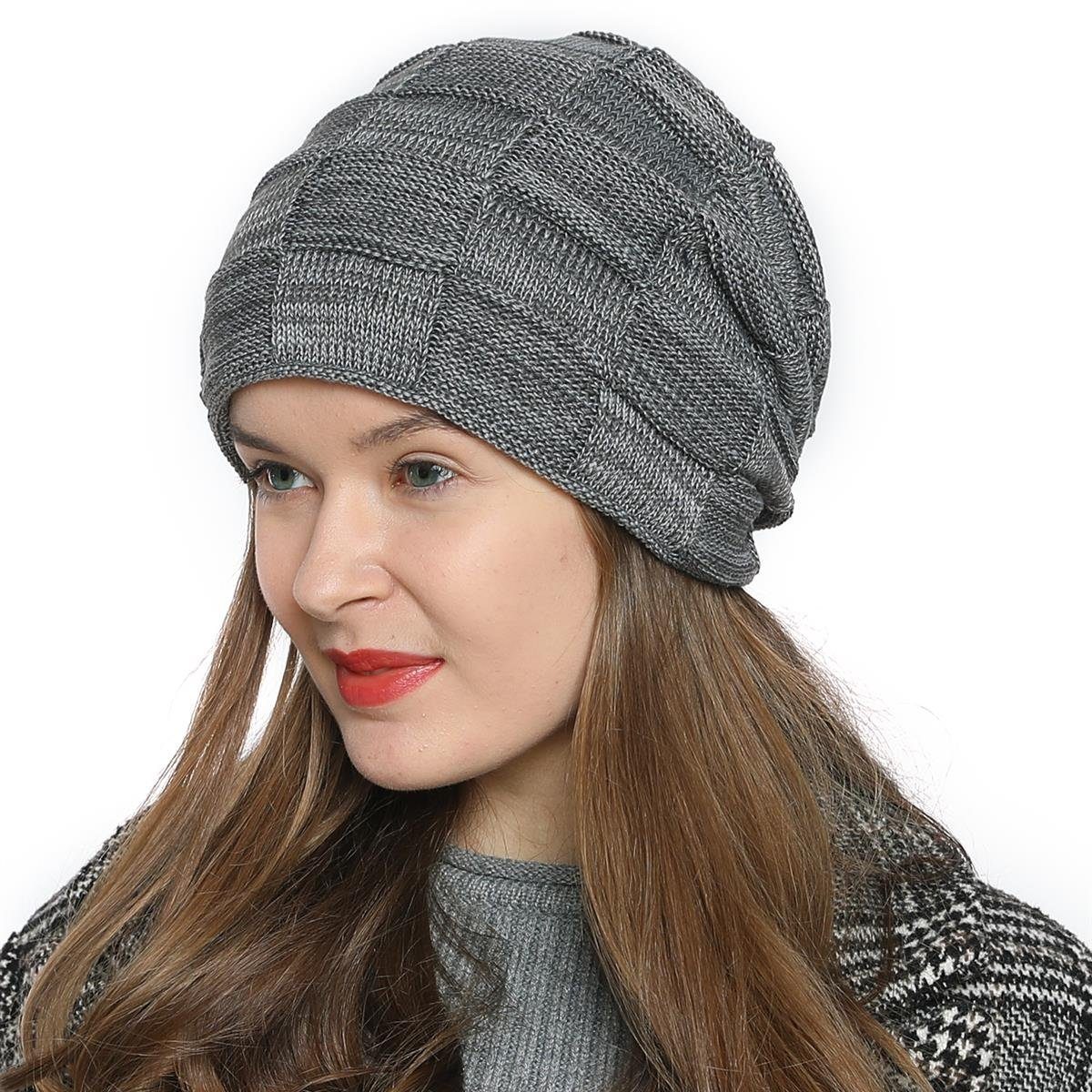 DonDon Beanie Damen warme Schlauchmütze Strickmütze (Packung, 1-St) Wintermütze, Beanie mit Flechtmuster und Teddyfleece