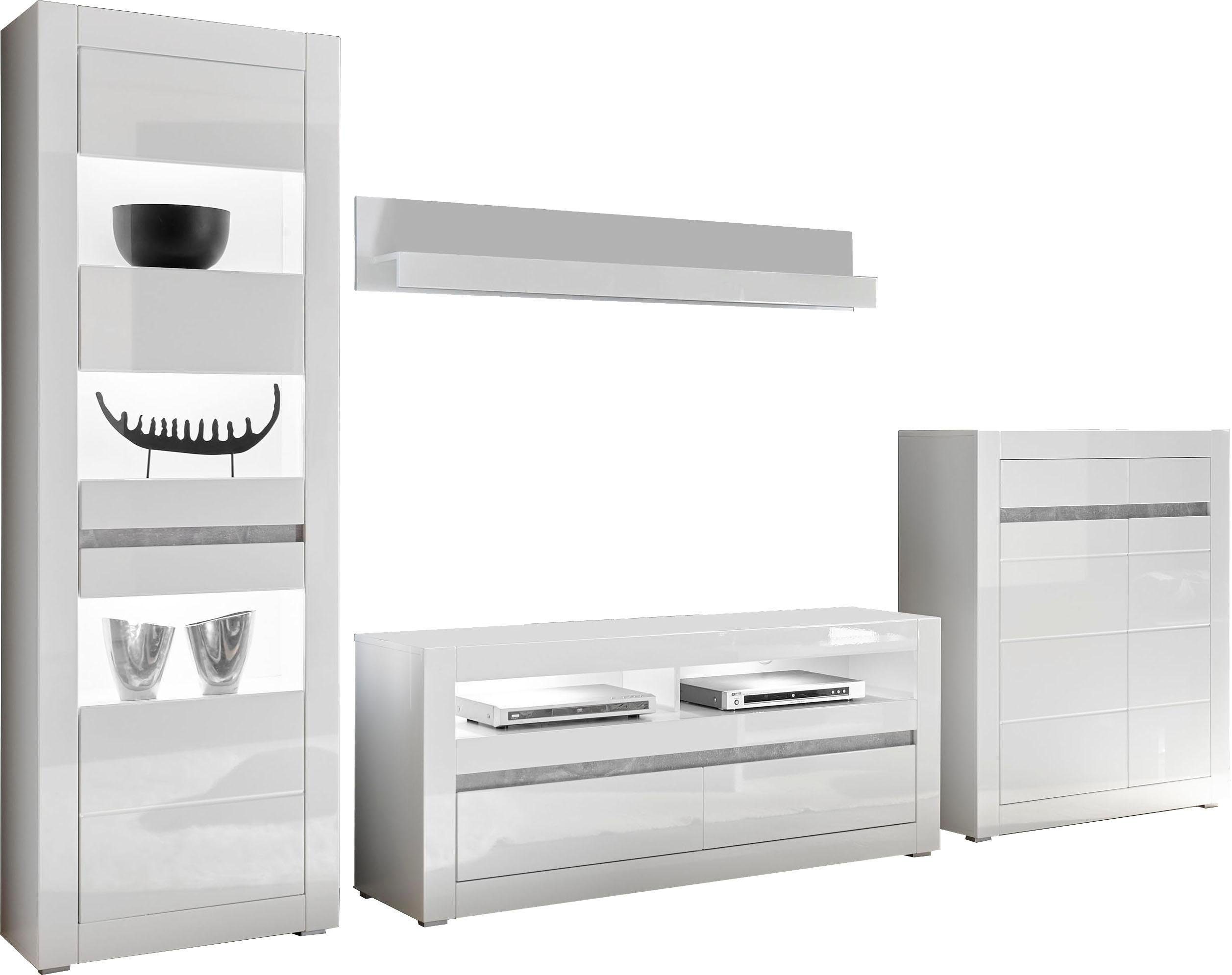 INOSIGN Wohnwand Carat, (Set, 4-St), wird jeweils mit zwei Leisten angeliefert, 1 x grau, 1 x weiss