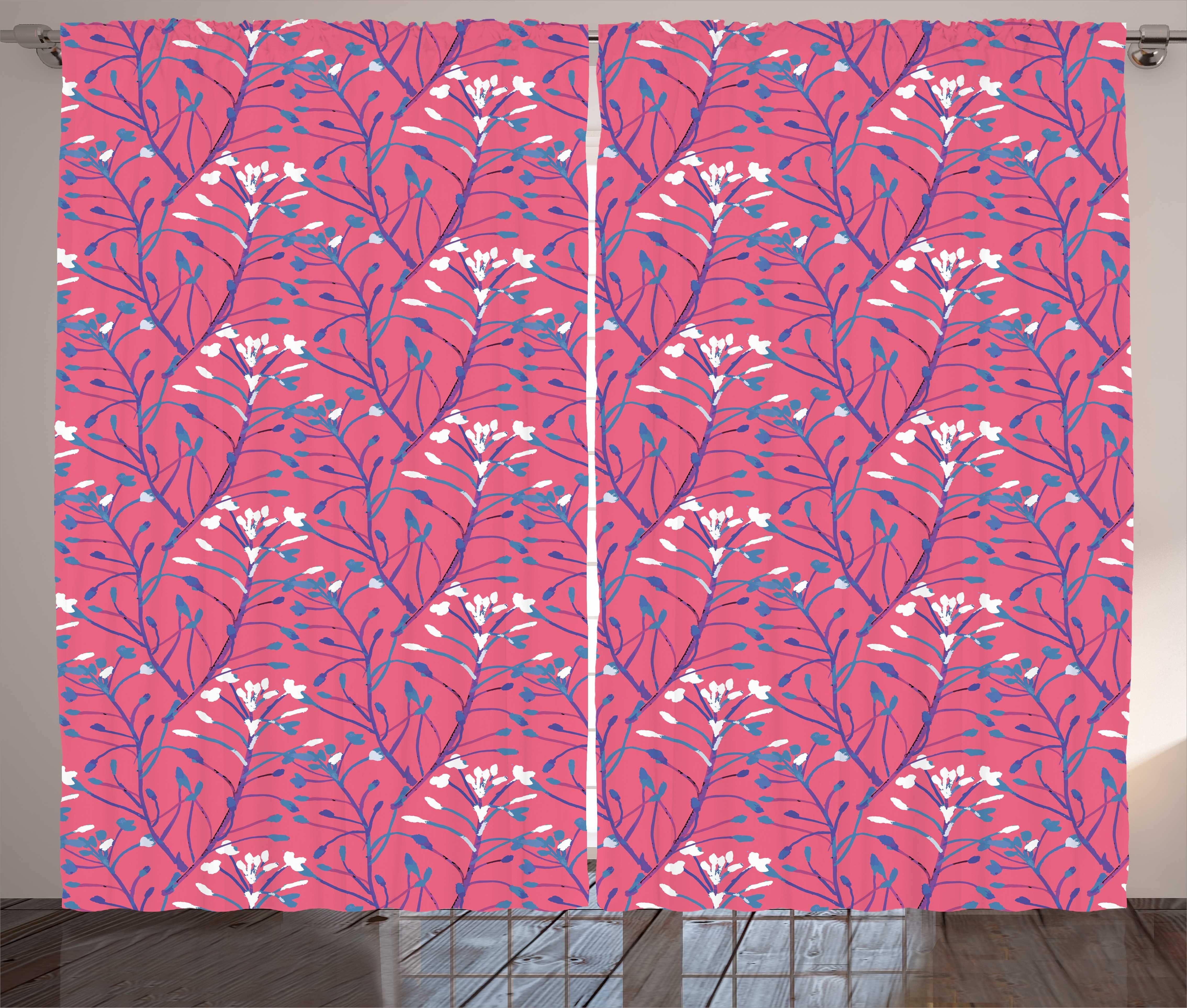 Gardine Schlafzimmer Kräuselband Vorhang mit Schlaufen und Haken, Abakuhaus, Botanik Branchen-Blätter-Blumen-Kunst
