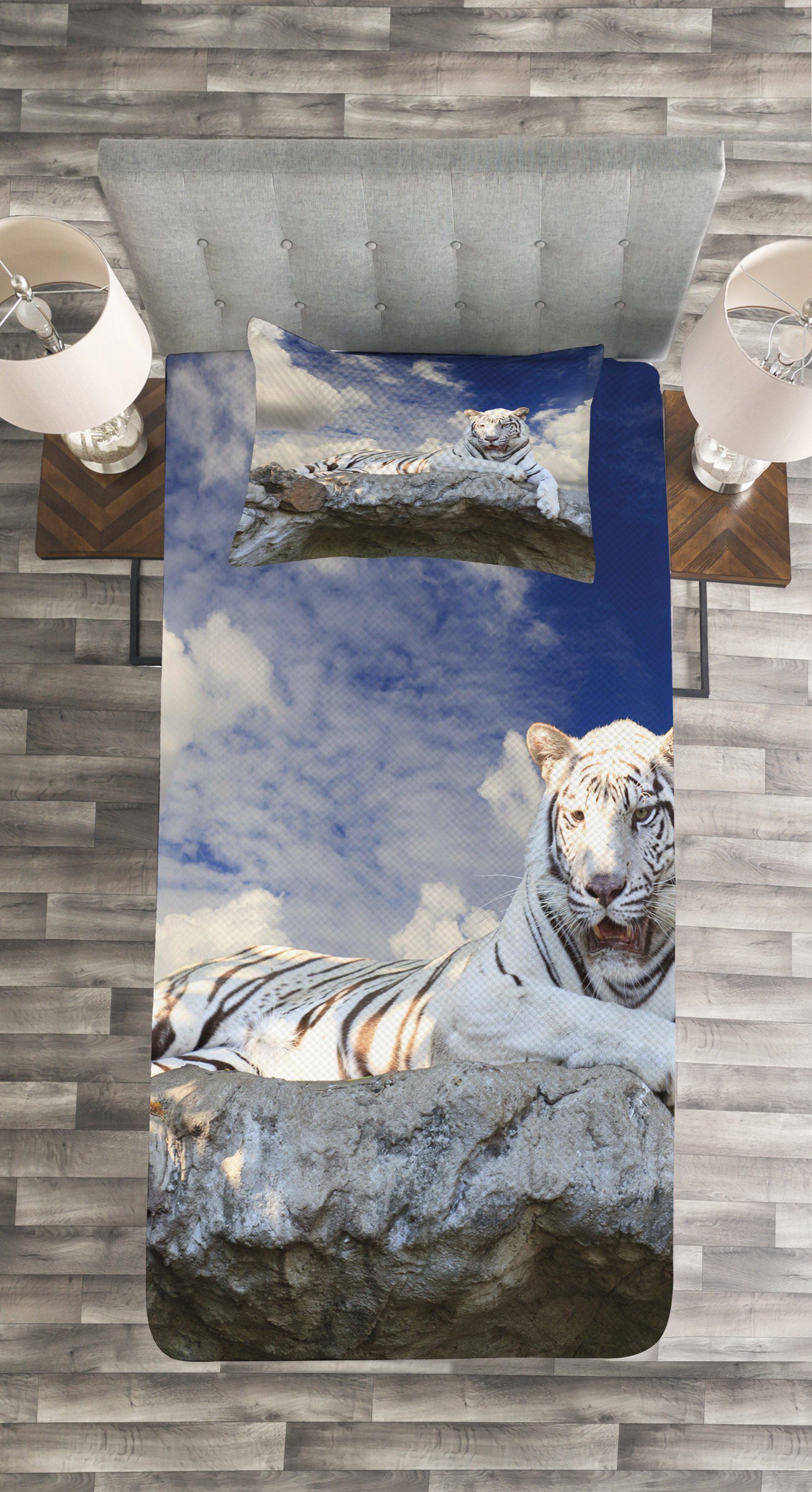 Set Waschbar, Tagesdecke Feline Bengal Tiger mit Kissenbezügen Abakuhaus, Jagd