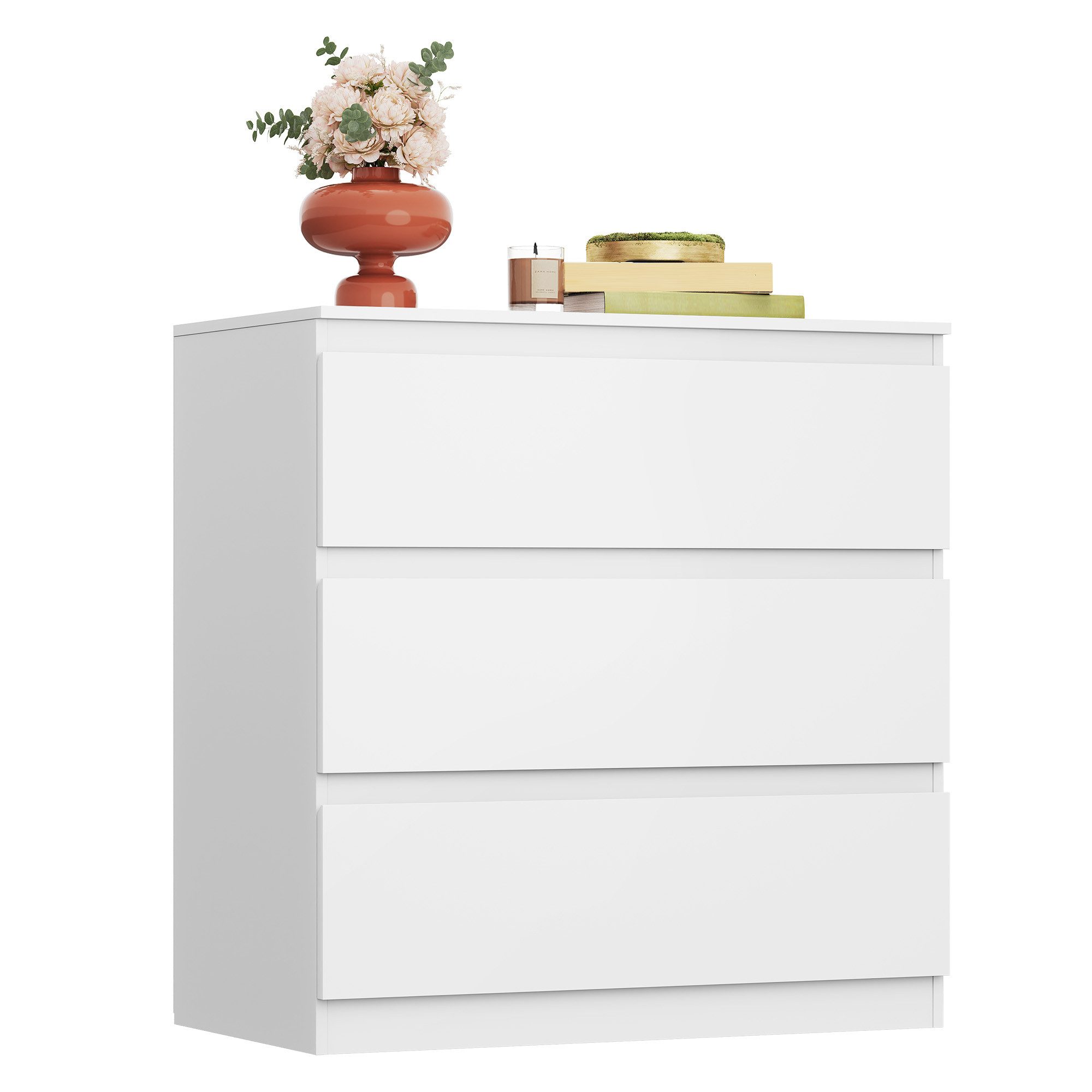 WLIVE Kommode Schubladenkommode mit 3 Schubladen, Sideboard, Breit 70,8 cm, (Packung), Modernes Design ohne Griffe, Mehrzweckschrank für Schlafzimmer, Weiß