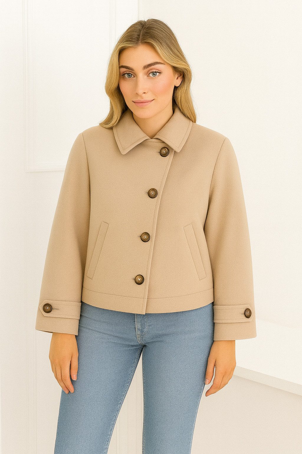 Worldclassca Kurzmantel Worldclassca Einreihiger Trenchcoat Jacke Crop Poncho Fledermausjacke Neue Kollektion - Stilvolle und gemütliche Mode für Damen