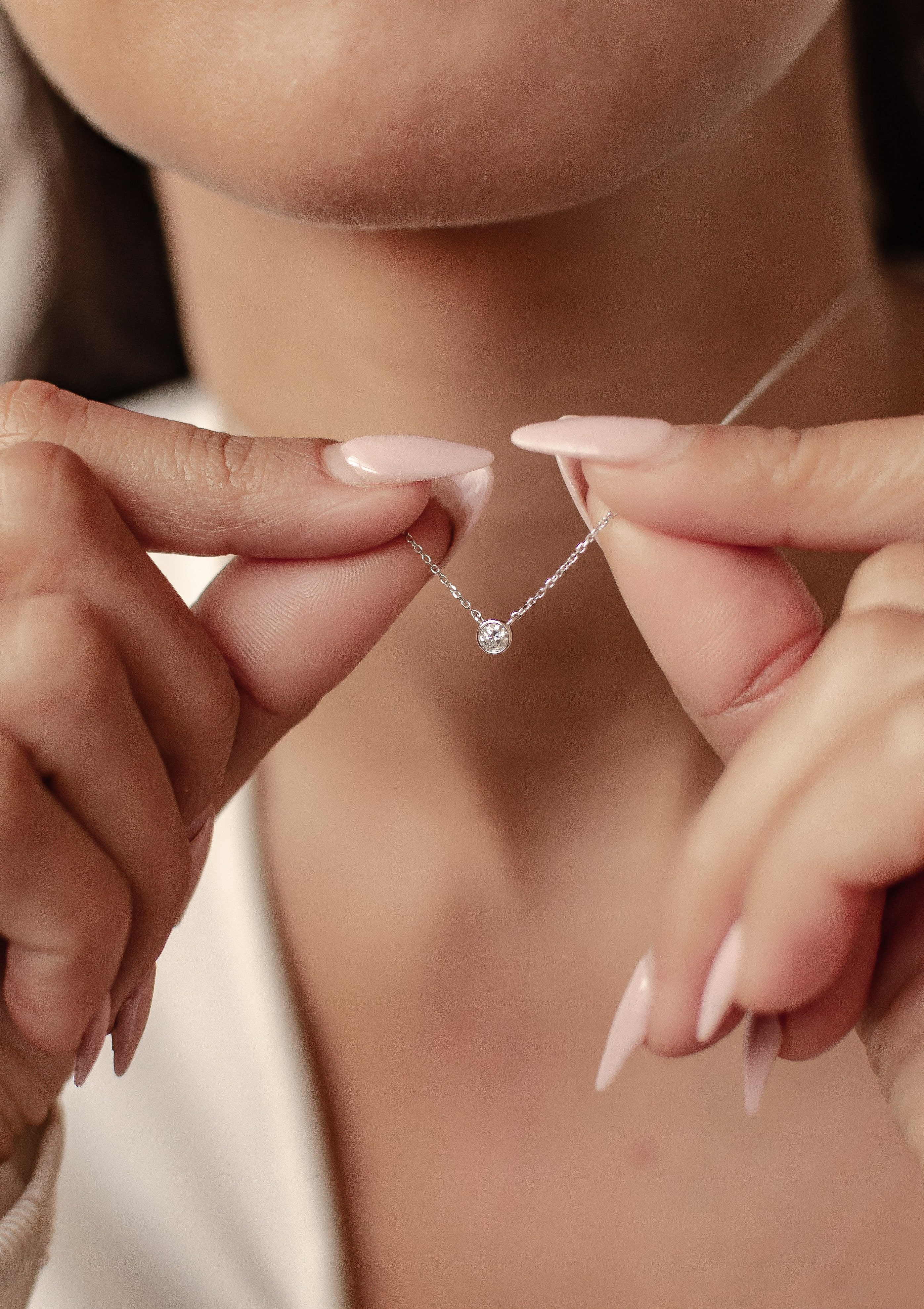 Dear Me Goldkette Damen 585 Gold Diamant Kreis Anhänger, 14K Massivgold Wei günstig online kaufen