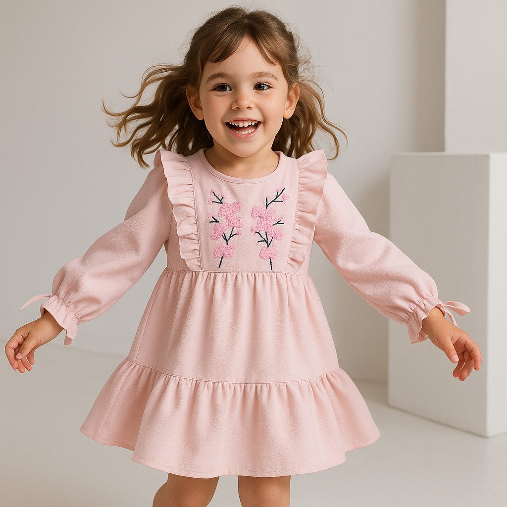 Partykleid Mädchen Kleid, Partykleid für Kleinkind, Freizeitkleid, Rosa/Braun