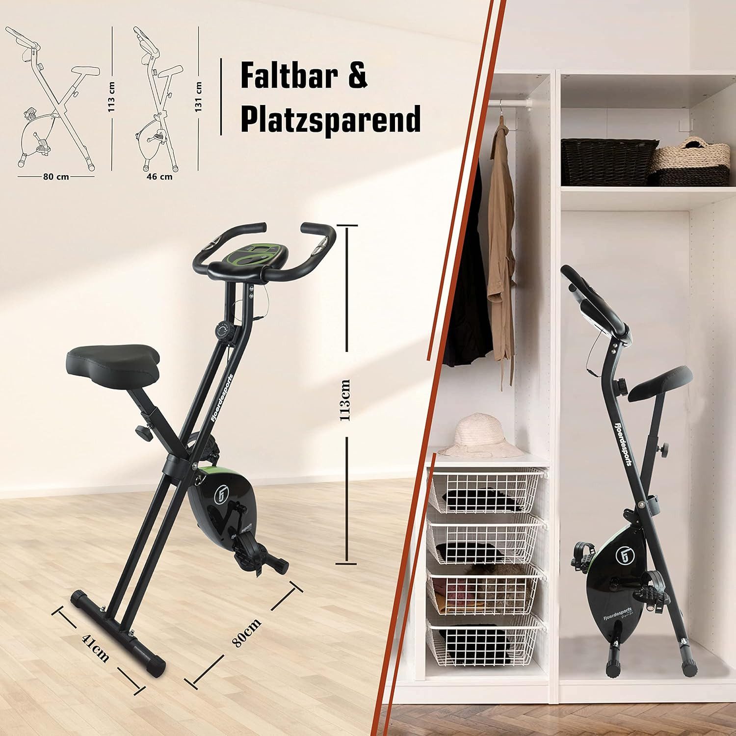 Fjoerdesports Liege-Heimtrainer faltbarer Fahrradtrainer, Heimtrainer mit LCD Trainingscomputer