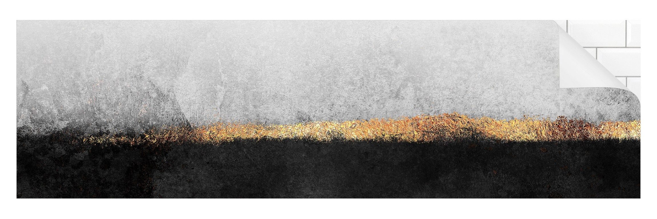 Bilderdepot24 Badrückwand schwarz weiss fugenlose Wandverkleidung Bad Abstrakt, (Hartfolie matt » Selbstklebend SMART 0,35 mm), wasserfestes Wandpaneel Abstrakter Goldener Horizont