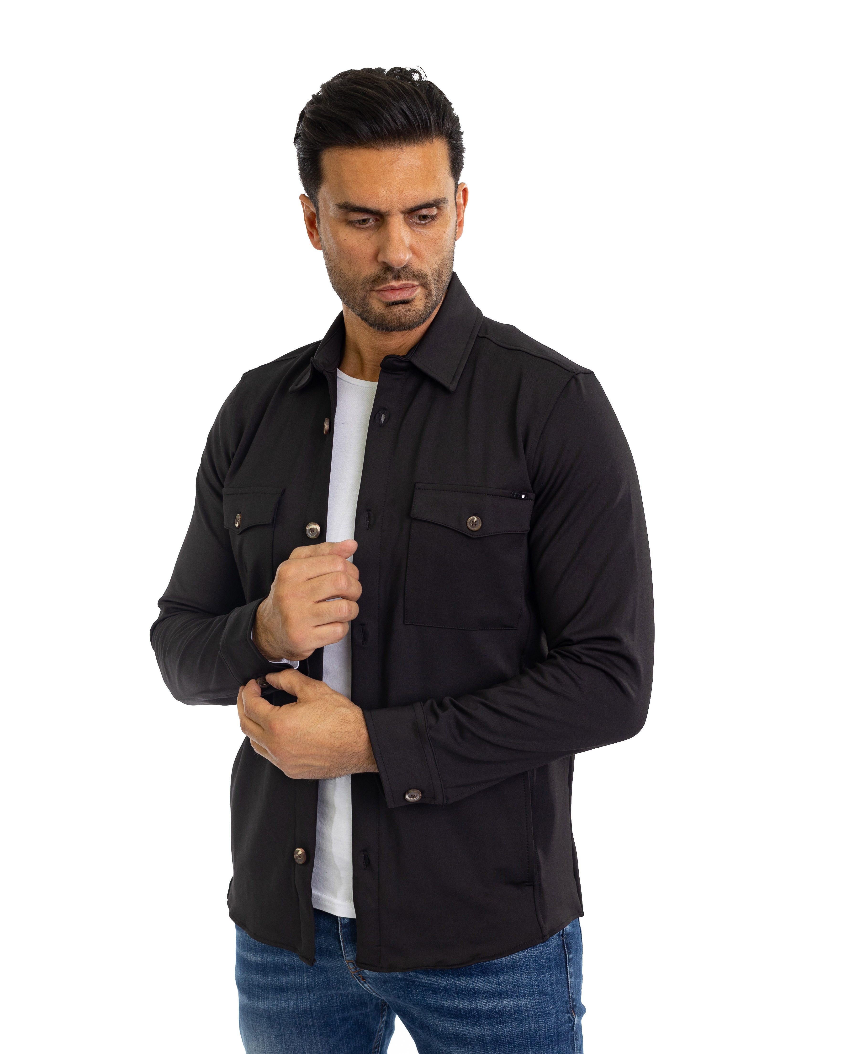 Denim Distriqt Langarmhemd Sportliches Herren Überhemd mit Elasthan Schwarz günstig online kaufen