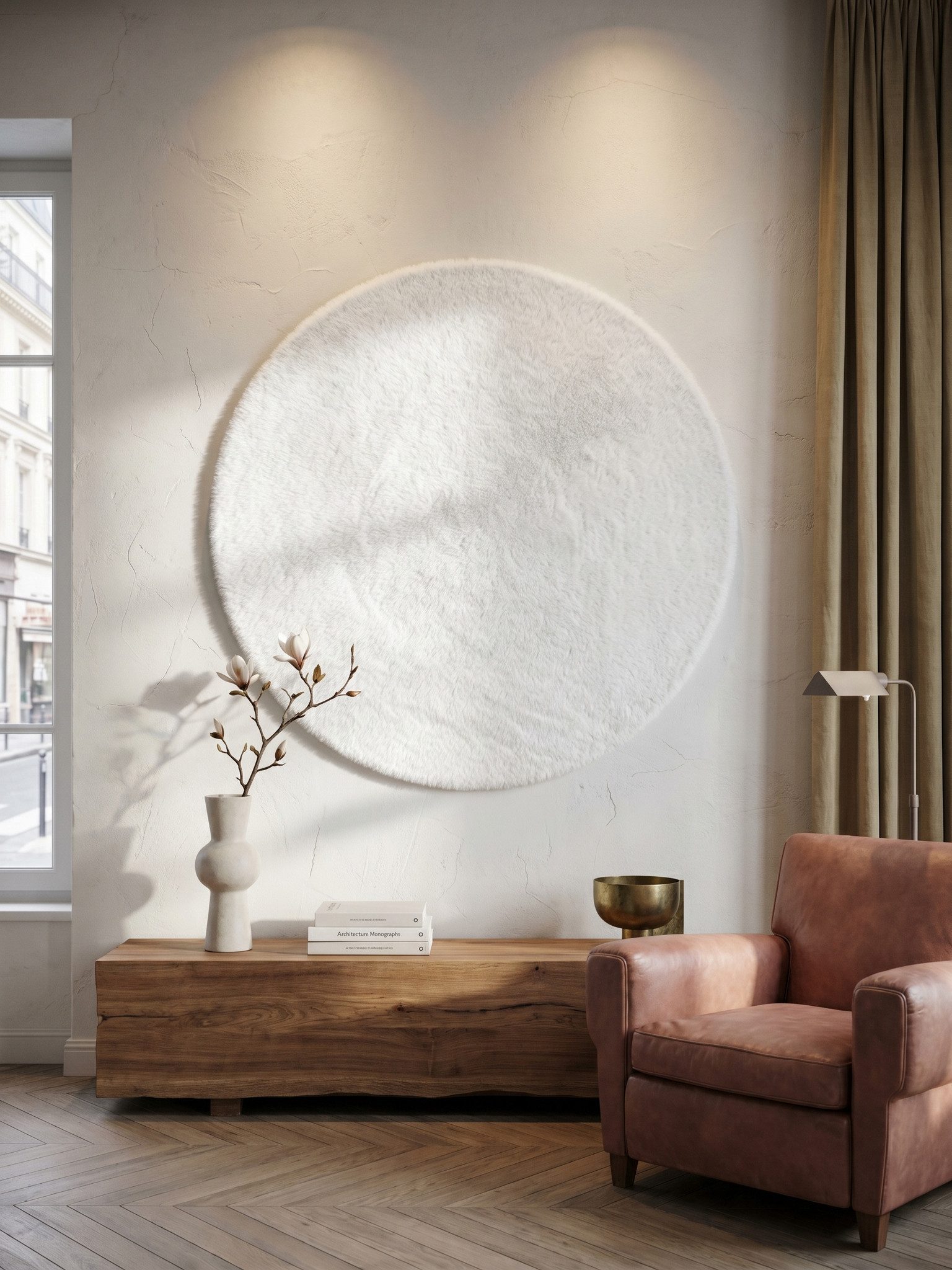 KADIMA DESIGN Teppich NECKAR Wohnzimmer Waschbar Schlafzimmer Wohnzimmerteppich Modern Uni, Rund, Höhe: 22 mm, Weiß, 200x200 cm, Strapazierfähig Fußbodenheizung Waschbar
