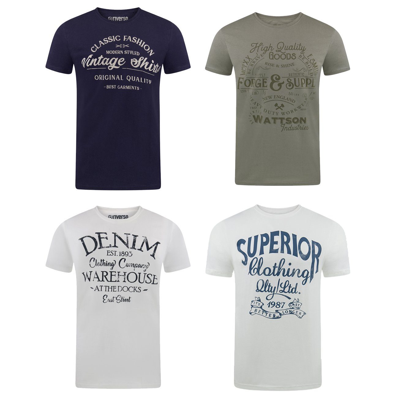riverso T-Shirt Herren Printshirt RIVLeon Regular Fit (4-tlg) Kurzarm Tee Shirt mit Rundhalsausschnitt aus 100% Baumwolle Farbmix 25