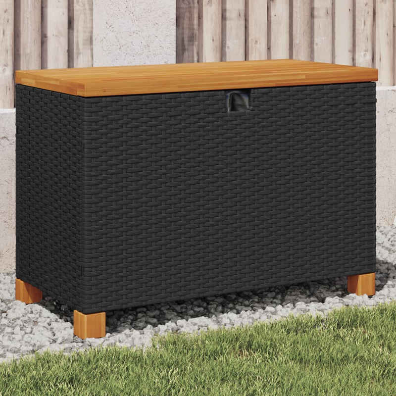 vidaXL Gartenbox Garten-Auflagenbox Schwarz 80x40x48 cm Poly Rattan Akazienholz