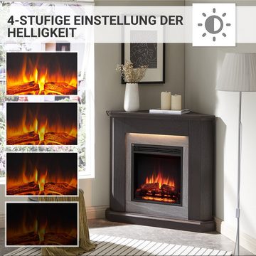 CrownFlame Elektrokamin Pegasos, Eckkamin mit Heizung 2000W, Heizung, LED-Beleuchtung, 3D-Flammeneffekt & Fernbedienung