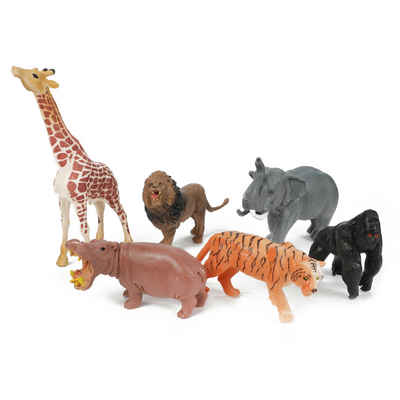 Toi-Toys Spielfigur Animal World Tierfiguren - 5 Wilde Tiere, Tiger, Löwe, Nilpferd, Elefant, Giraffe, Gorilla