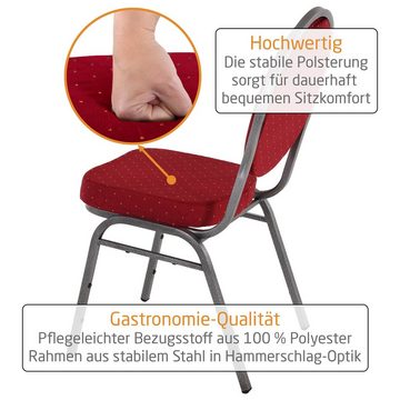 Raburg Stapelstuhl DAVID Bankettstuhl ROT mit CINDERELLA Stretch-Stuhl-Hussen WEIß (verschiedene Setgrößen, 6 St), belastbar bis 150 kg, stapelbar, ideal für Festlichkeiten & Partys