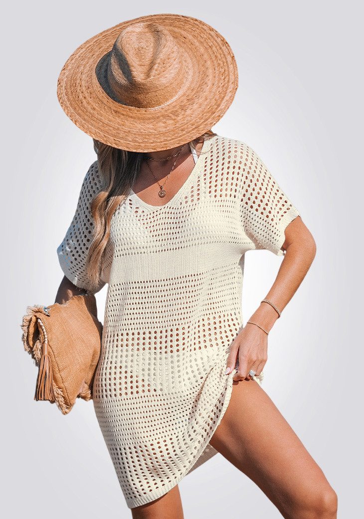 Cupshe Strandkleid Gehäkeltes Kurzarm-Überkleid