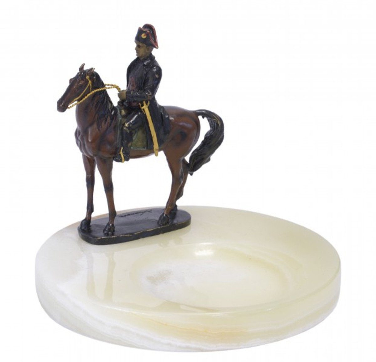 Casa Padrino Aschenbecher Luxus Jugendstil Onyx Aschenbecher mit Bronzefigur Napoleon auf Pferd Mod-X3