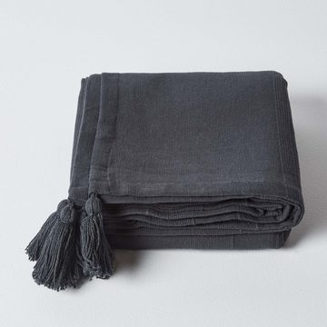 Plaid Tagesdecke Rajput, 100% Baumwolle, schwarz, 150 x 200 cm, Homescapes