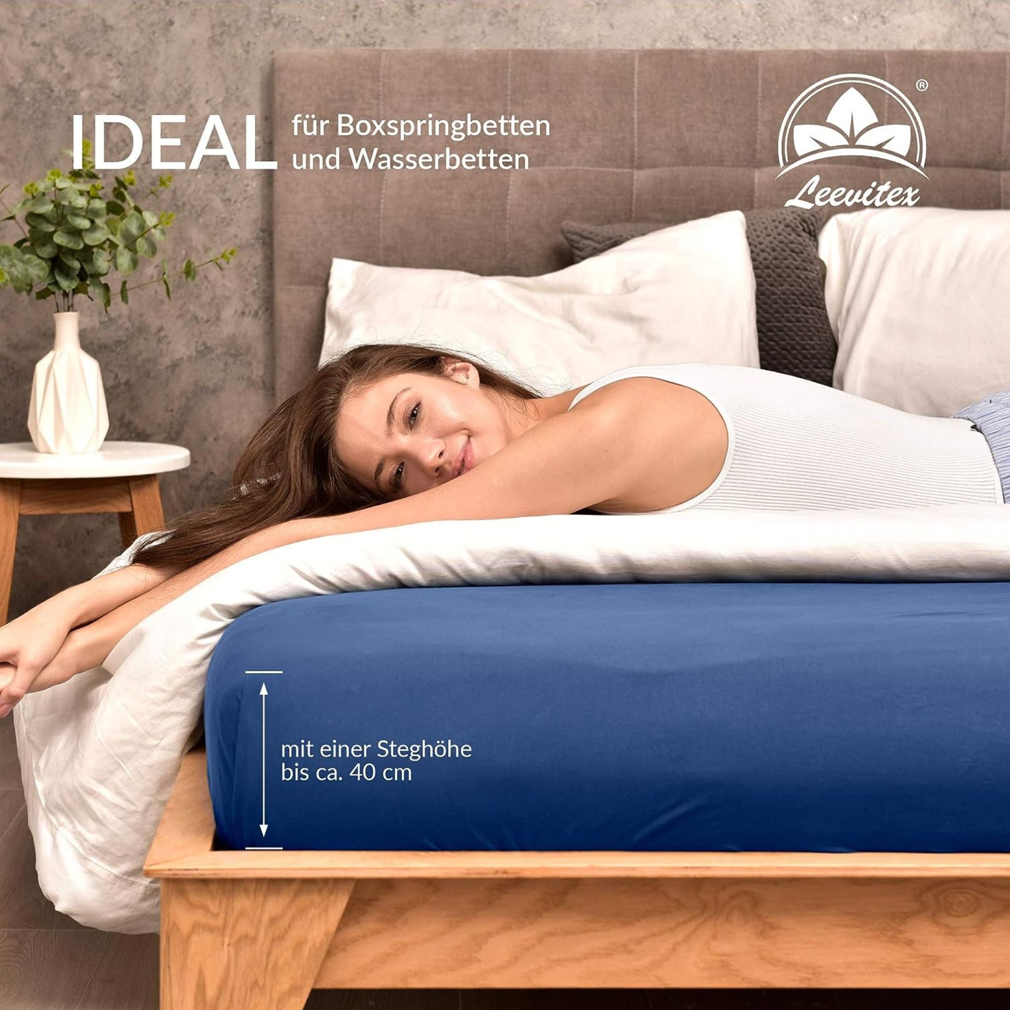 leevitex® Spannbettlaken 180x200 - 200x220 cm, 40 cm Steghöhe, Stoffdicke 150 g/m², Jersey, Gummizug: rundum, (1 Stück), OEKO-TEX® Standard 100 Zertifikatsnumme – Bild 4 von 5