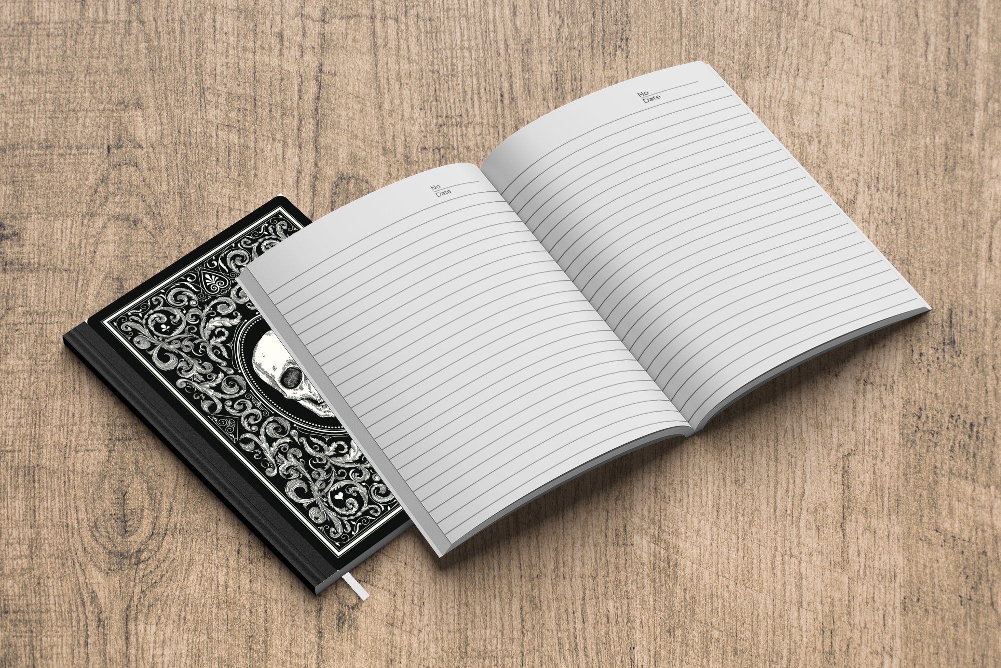MuchoWow Notizbuch Illustration Merkzettel, Haushaltsbuch Totenkopf, A5, mit Notizheft, einer Spielkarte Journal, Tagebuch, einem 98 Seiten