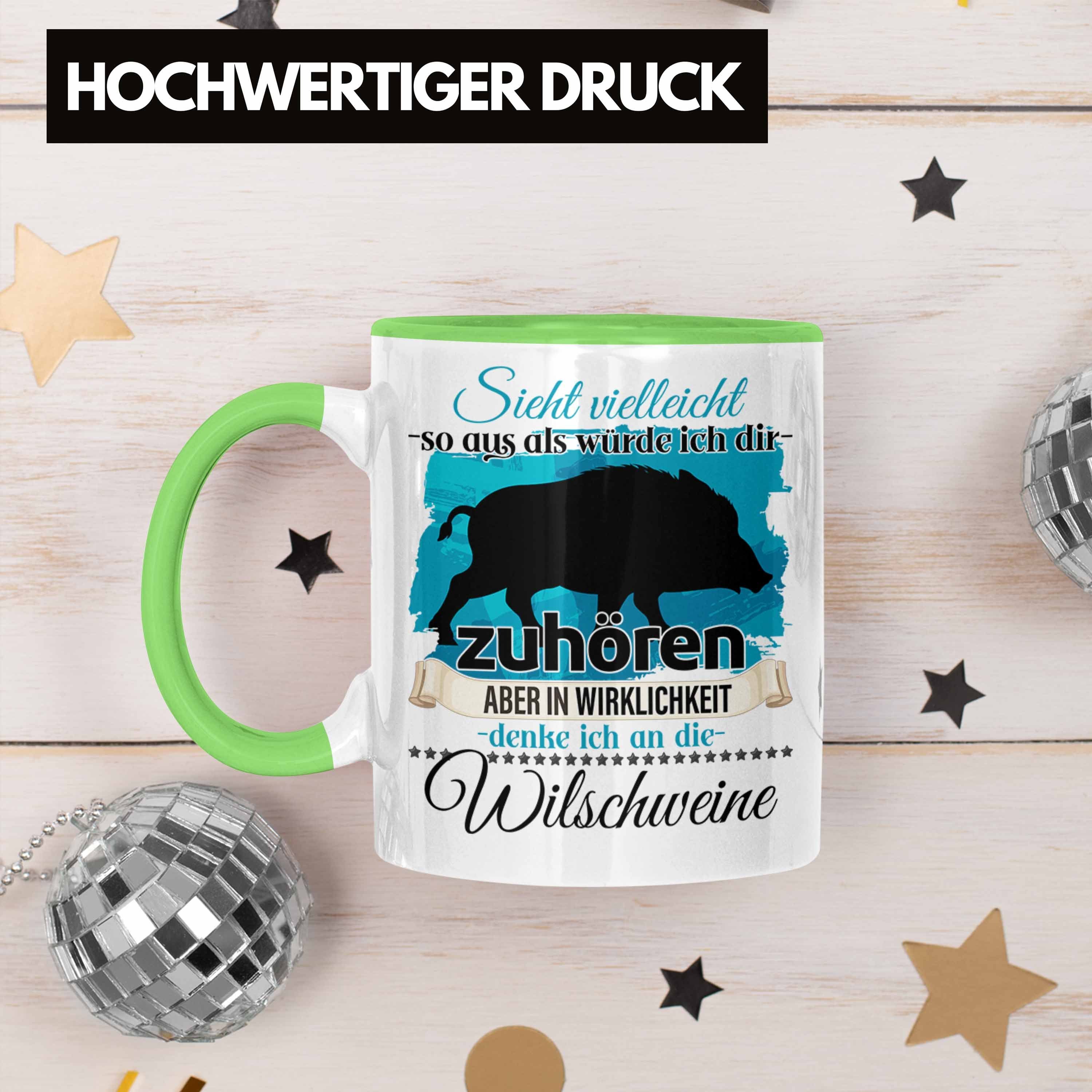 Jäger Geschenkidee Trendation Geschenk Wildschwein Tasse Grün L Tasse Liebhaber Trendation -
