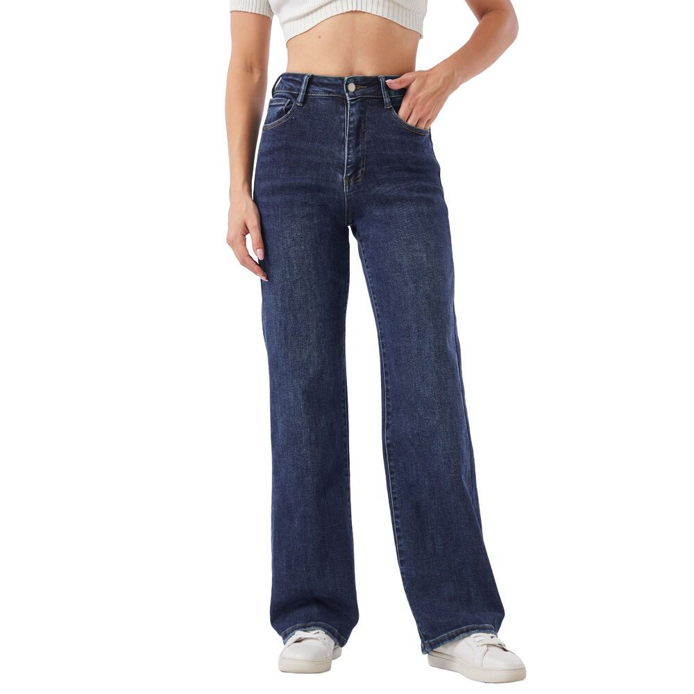 Ital-Design Weite Jeans Damen Freizeit (91279898) Used-Look Stretch High Waist Jeans in Blau