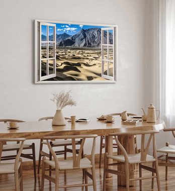 Sinus Art Leinwandbild Wandbild 120x80cm Fensterbild Wüste Berge blauer Himmel Sand Sanddünen, (1 St)