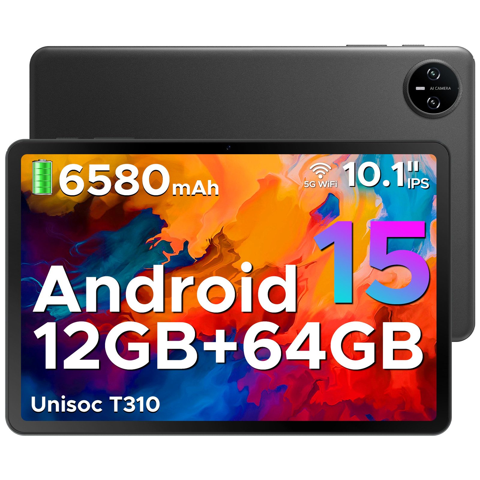 DOOGEE TAB A9 Android 15, 12GB RAM+64GB ROM(TF 2TB), 10 Zoll Tablet (10.1", 64 GB, Android 15, Wifi, 5G WiFi, 8MP Kamera, Type-C, GMS, Bluetooth 5.0, Face ID)