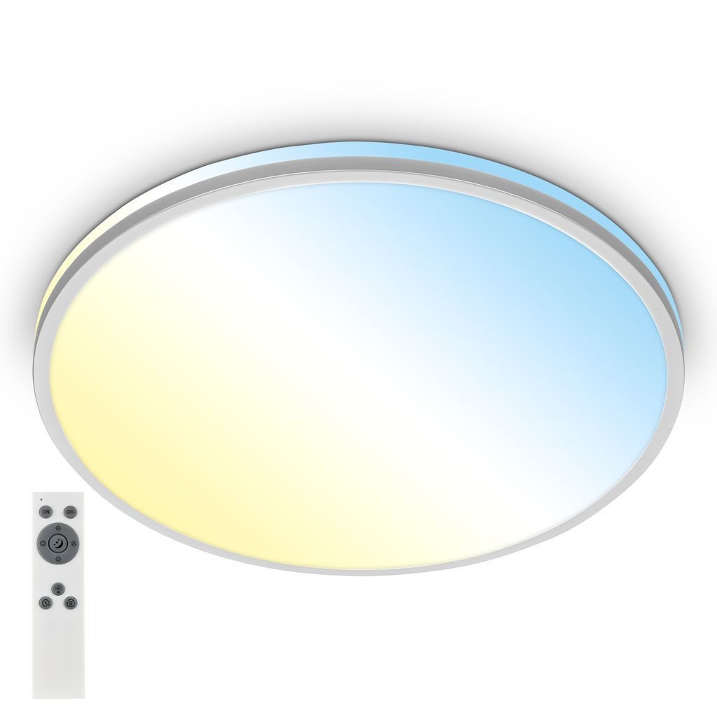 Briloner Leuchten LED Deckenleuchte 3831014, Dimmfunktion, LED fest integriert, 2700K - Extra-Warmweiß, LED Deckenlampe 49x9,5 cm Chrom Matt 40W Wohnzimmer Schlafzimmer Flur