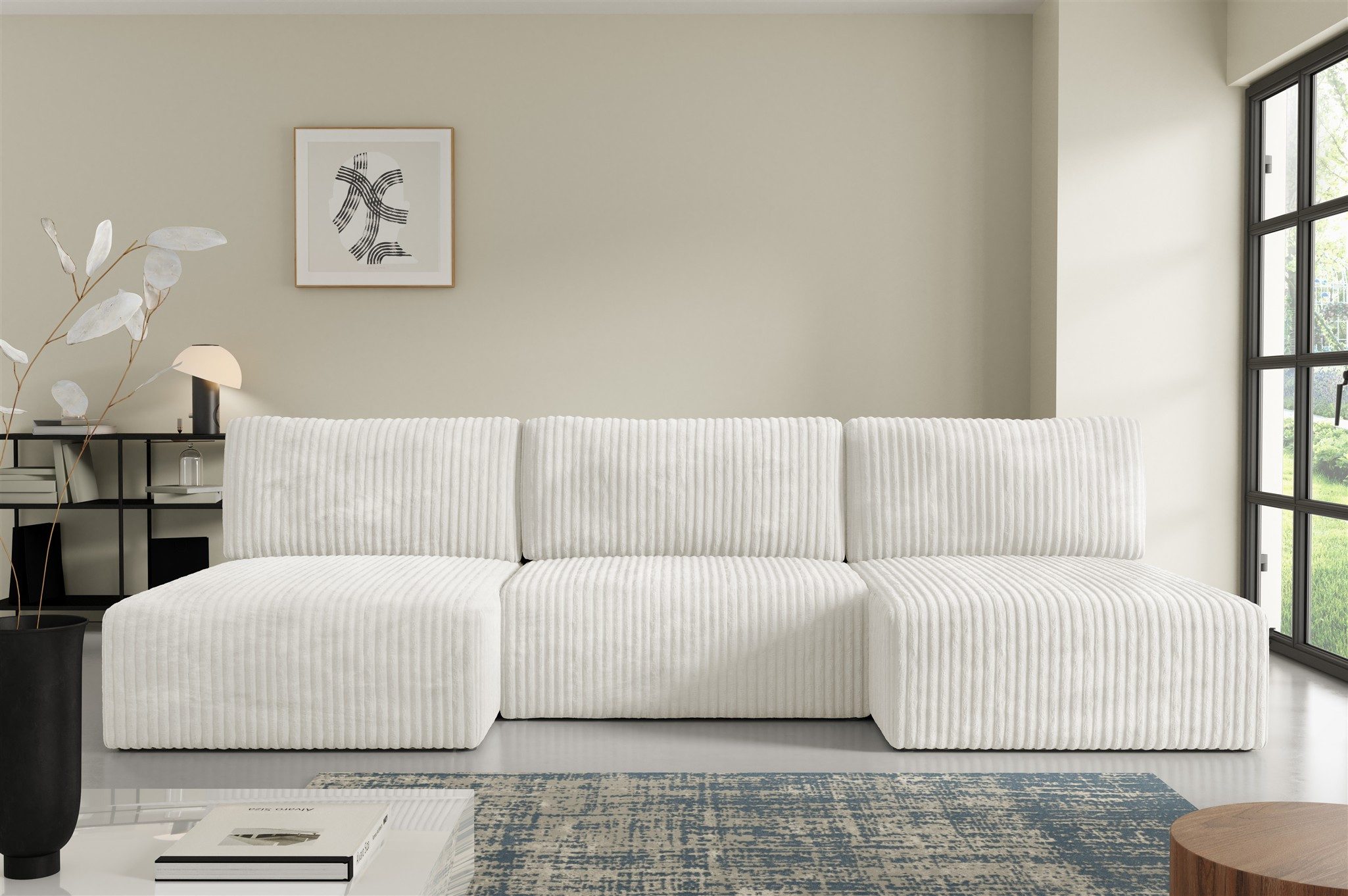 Fun Möbel Wohnlandschaft Sofa NATALIA mit Schlaffunktion in Stoff Tilia, Rundumbezug, mit Bettkasten