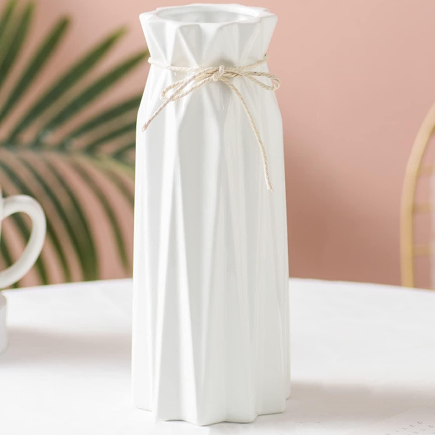LuxusKollektion Tischvase Vasen Keramik weiß Pampasgras Trockenblumen Weiß Vase 24x10x10 Cm