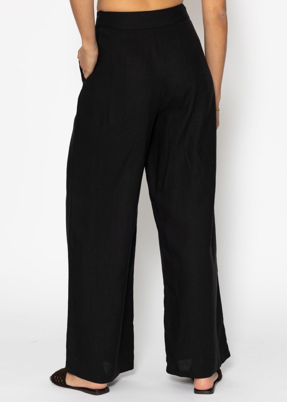 SASSYCLASSY Stoffhose Leinenhose Damen mit geradem Bein Highwaist Hose aus Leinen mit Eingriffstaschen salbeigrün