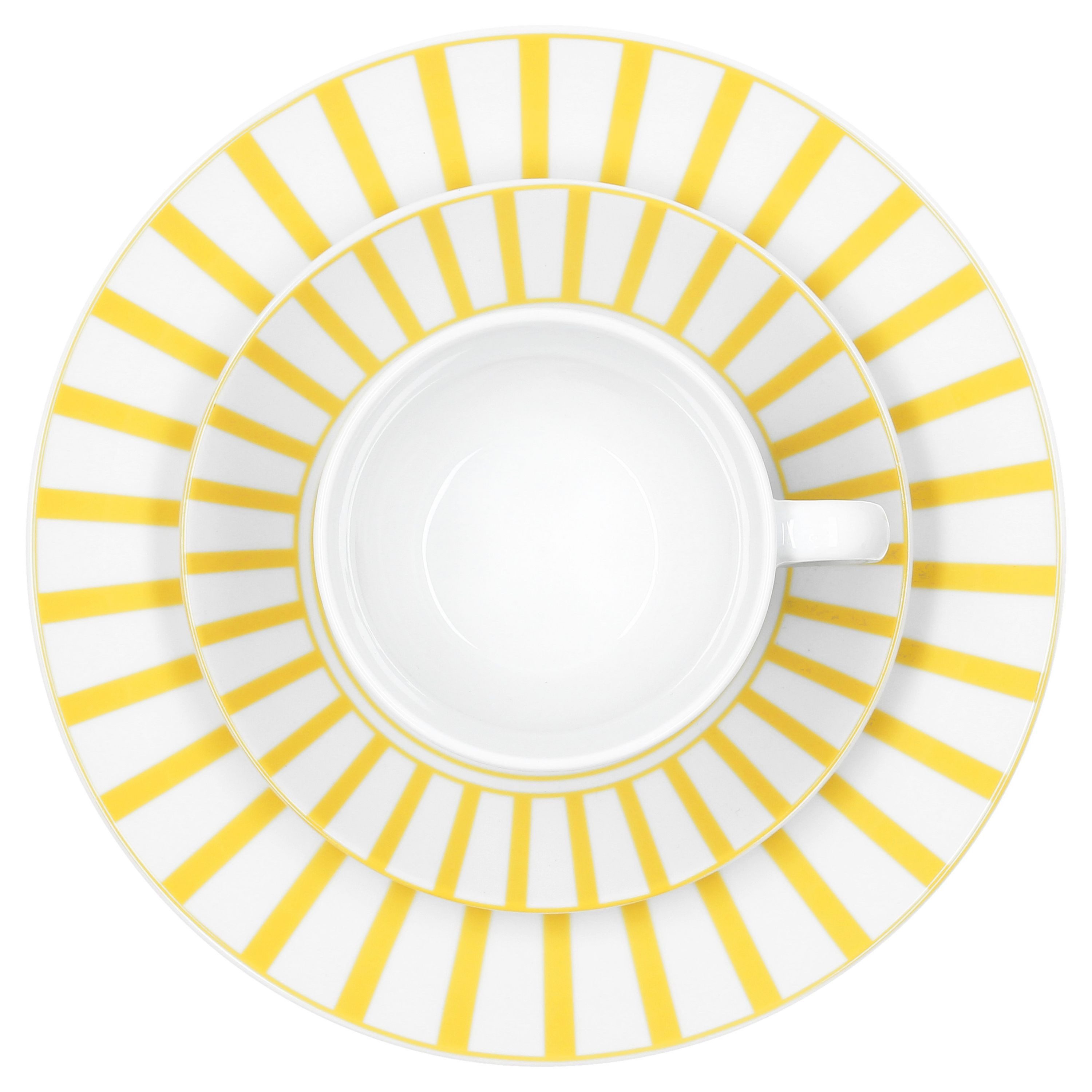 MamboCat Kaffeeservice 18tlg Kaffeeservice Split gelb Porzellan 6 Pers Tasse Teller Streifen, Porzellan