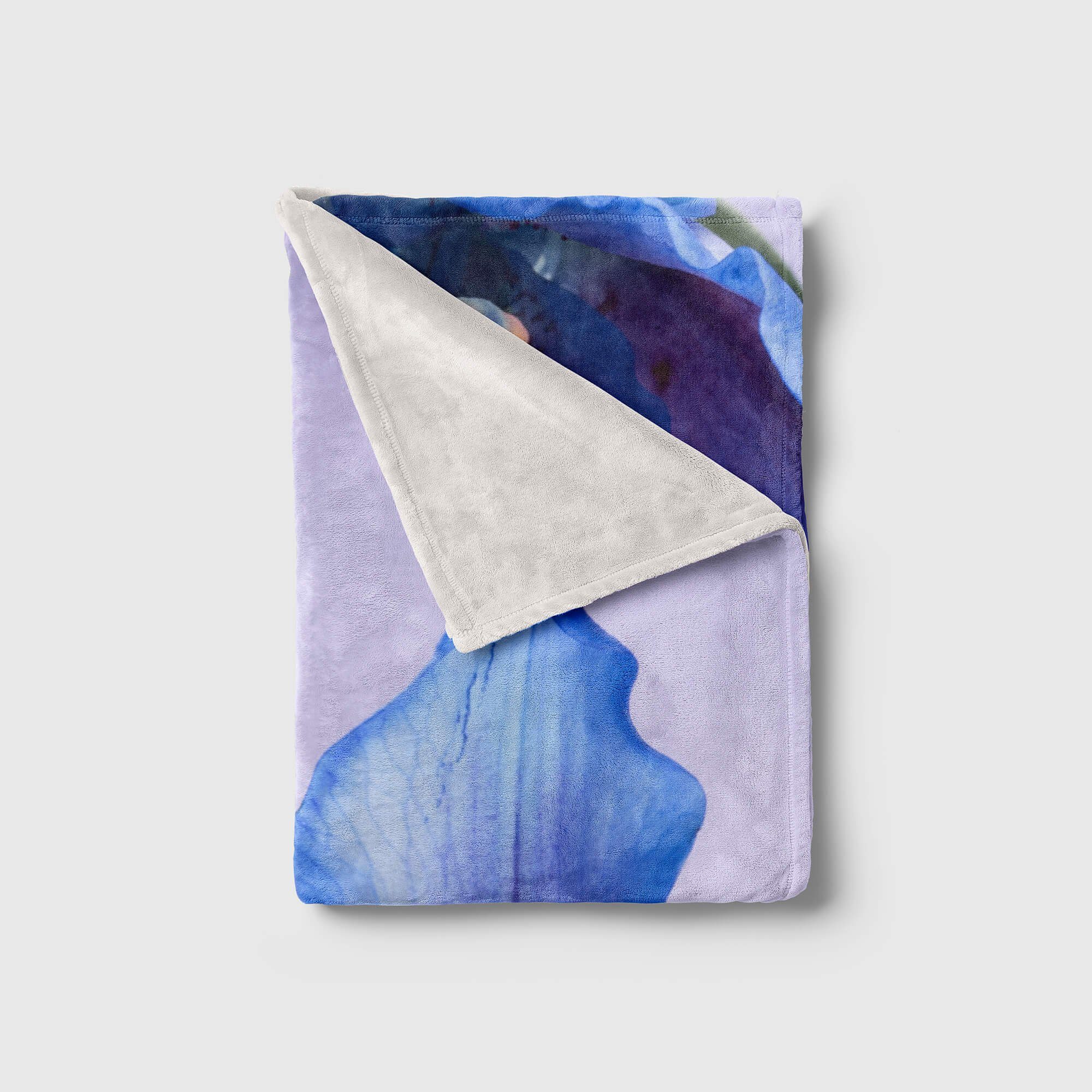 Art Strandhandtuch (1-St), Blaue Baumwolle-Polyester-Mix Saunatuch Kuscheldecke Handtuch Blüte Nahauf, mit Handtuch Fotomotiv Handtücher Sinus