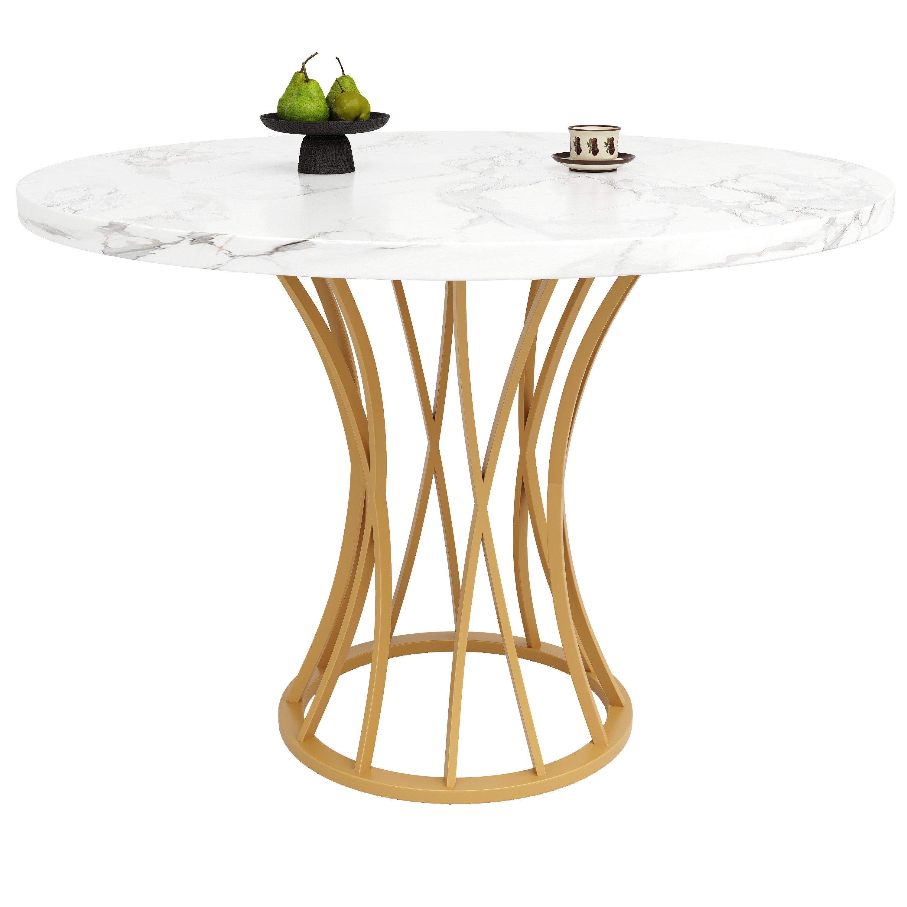 KLAM HOME Esstisch Runder Esstisch (80 x 80 x 76 cm), küchentisch, stabiler metallrahmen (moderne marmor - Oder esstische, frühstückstisch für 4-6 Personen), ge – Bild 2 von 5