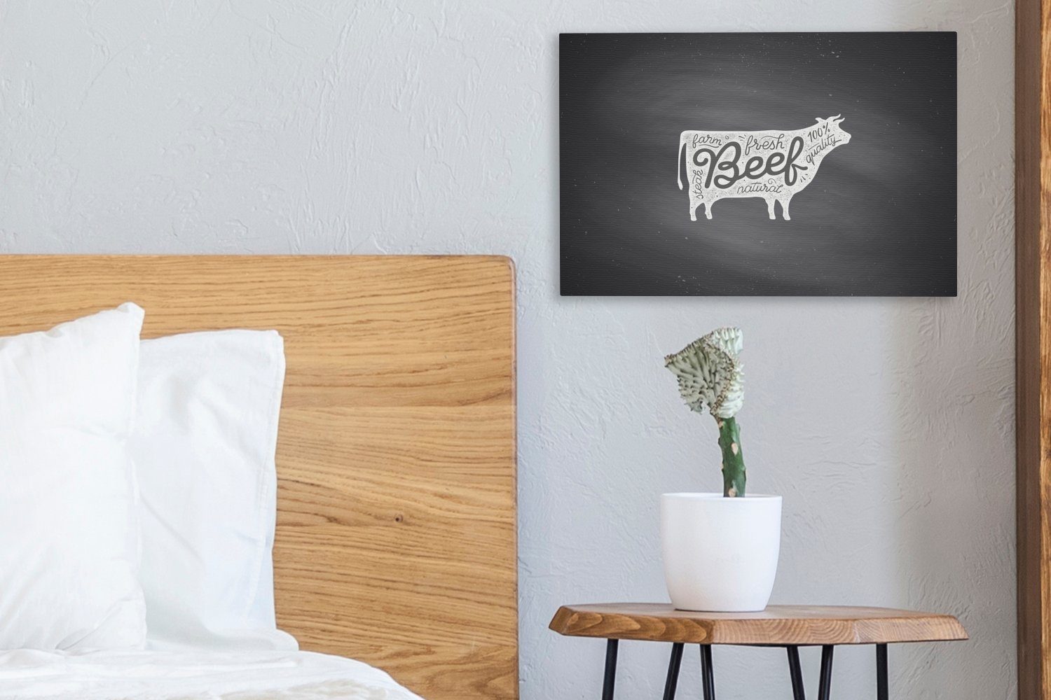 30x20 - (1 cm Leinwandbilder, St), OneMillionCanvasses® Weiß, Wanddeko, Leinwandbild Steak Kuh Wandbild Aufhängefertig, -